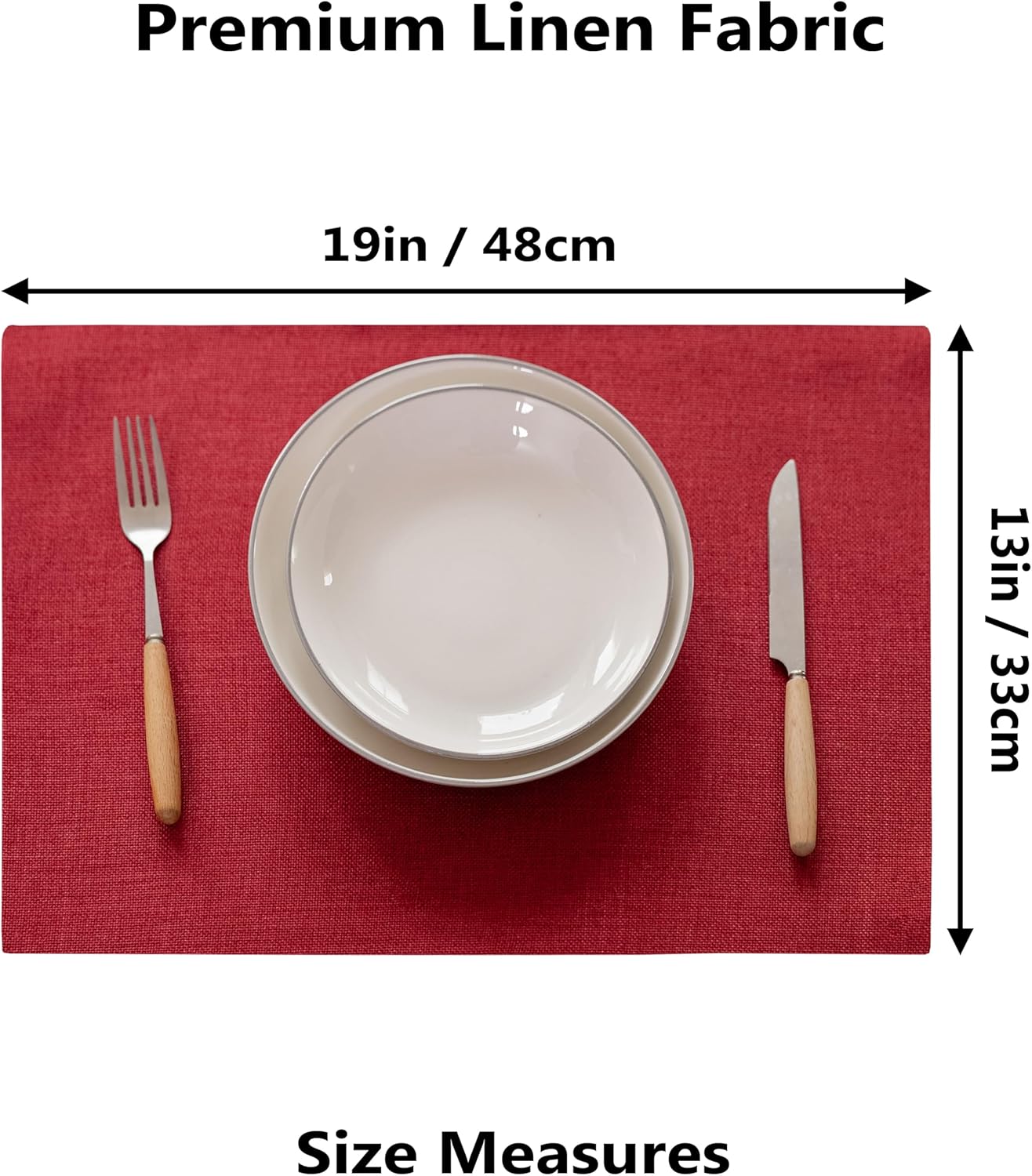 Demetex Valentines Placemats Set of 4 Heat Resistant Red Linen Place Mats Wipeable Cloth Placemats for Party Wedding Holiday Dinner, 13 x 19 inches, Wine Red - Image 2