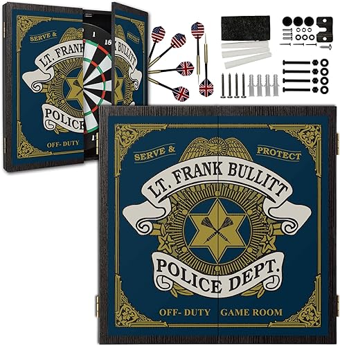 Miniatura 12 de Juego de gabinete de tablero de dardos personalizado con 6 dardos de punta de acero, tablero de dardos de papel, tiza y borrador