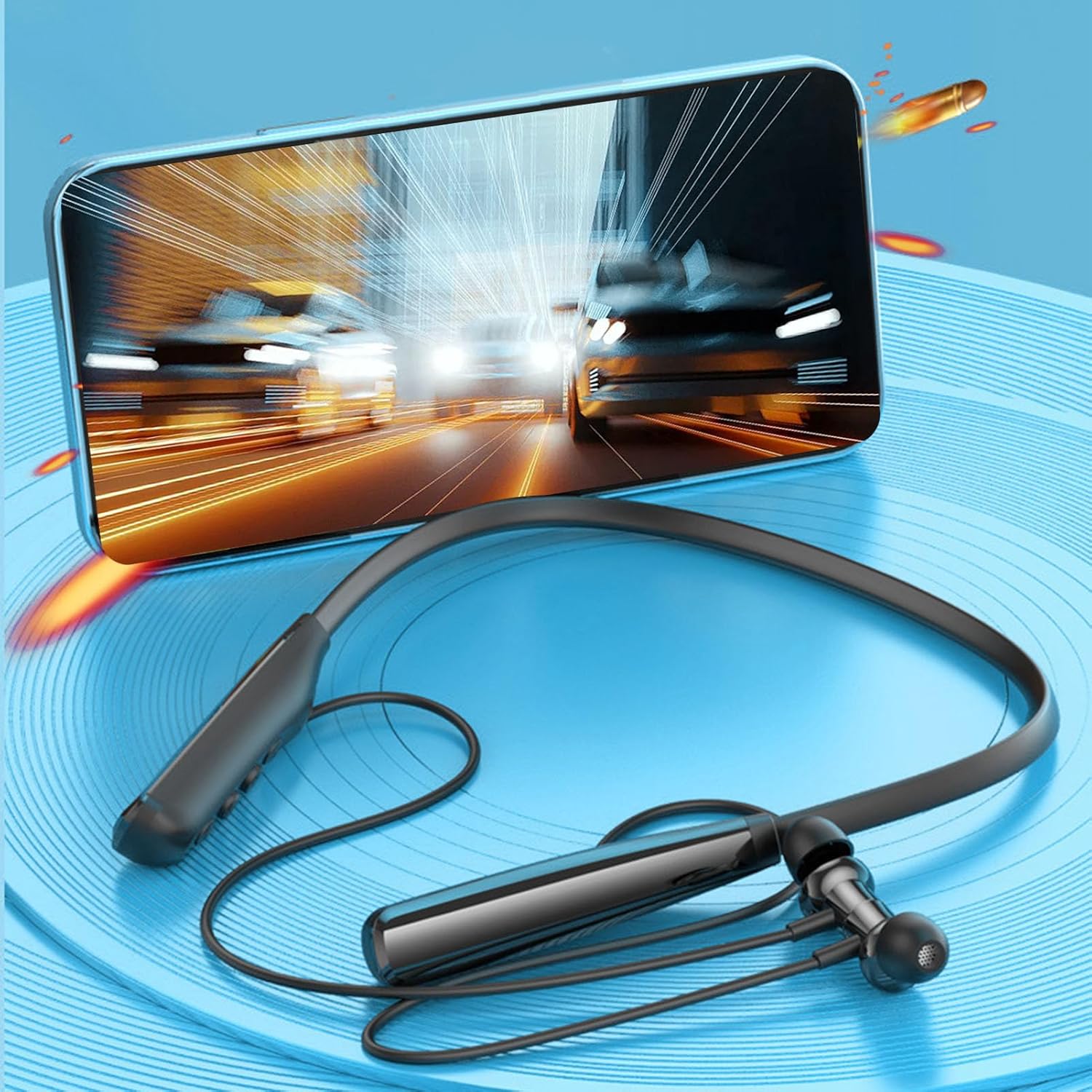 Neckband Bluetooth Headphones, Wireless Earbuds Half in Ear Design, 100 Hours of Listening Time, for Running, Exercising, Traveling, Business Trips