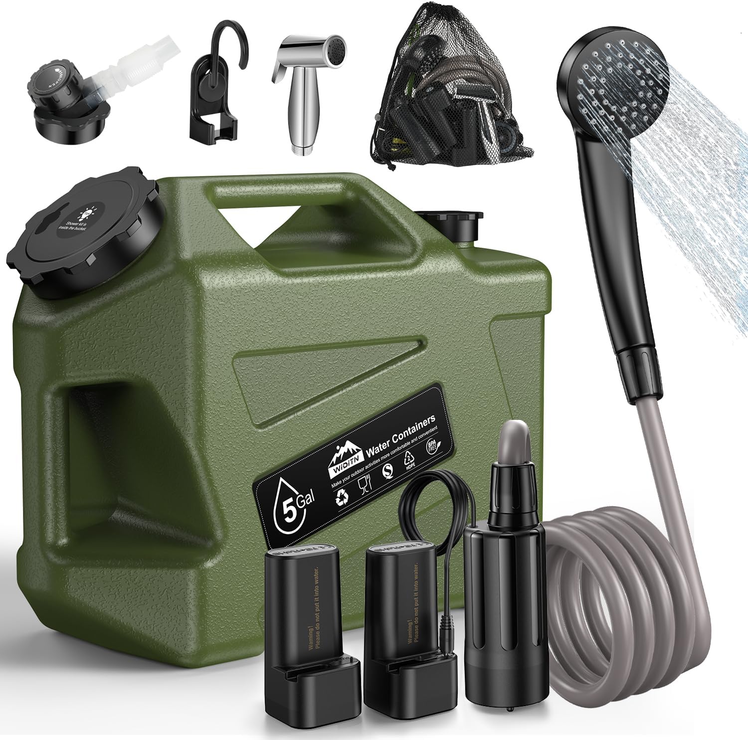 Rechargeable Portable Camping Shower & 5-Gallon Water Jug Kit
