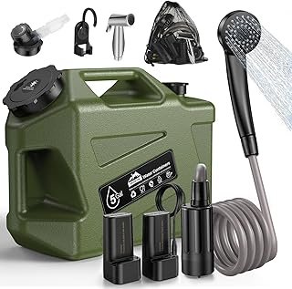 Portable Camping Shower with Water Jug, Electric Rechargeable Camping Shower, 5-Gallon Food Grade Water Containers, Outdoor Camp Pump for Hiking Beach, Travel, Pet Bath