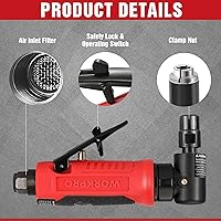 Vista 3 de WORKPRO Amoladora de Troquel Angular Neumática, Amoladora de Troquel de Ángulo Recto Neumática de 1/4 de Pulgada, 20000 RPM, Accionada por Aire