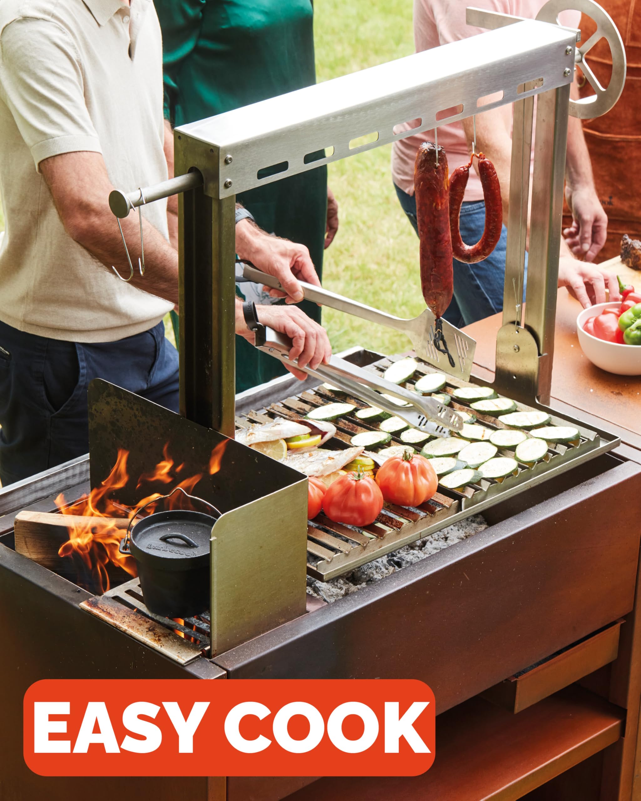 Barbecook barbecue bois Pedro en acier corten et inox, barbecue à bois robuste pour cuisiner en plein air, 98×55×154.5cm