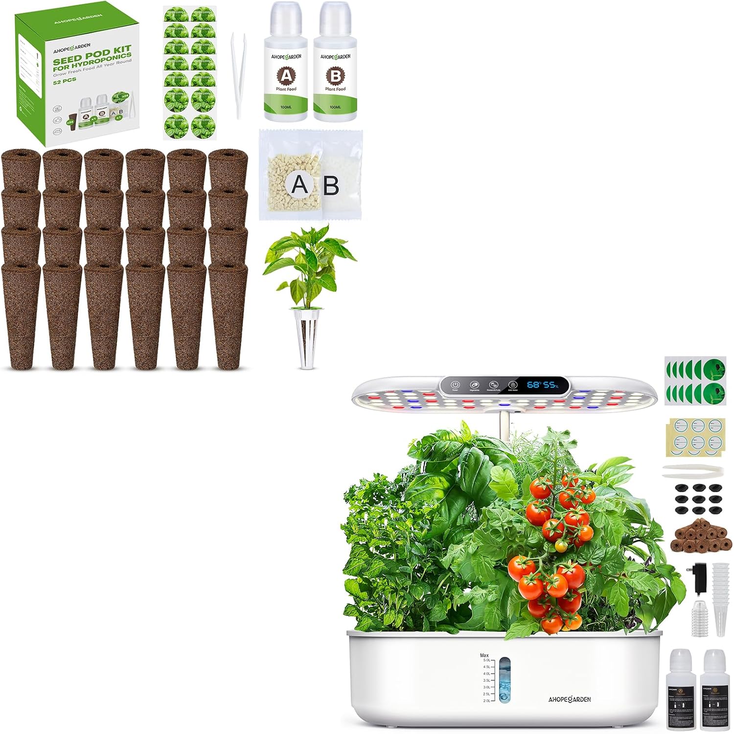 Ahopegarden Indoor Garden Hydroponics Growing System with Hydroponics Pods Kit