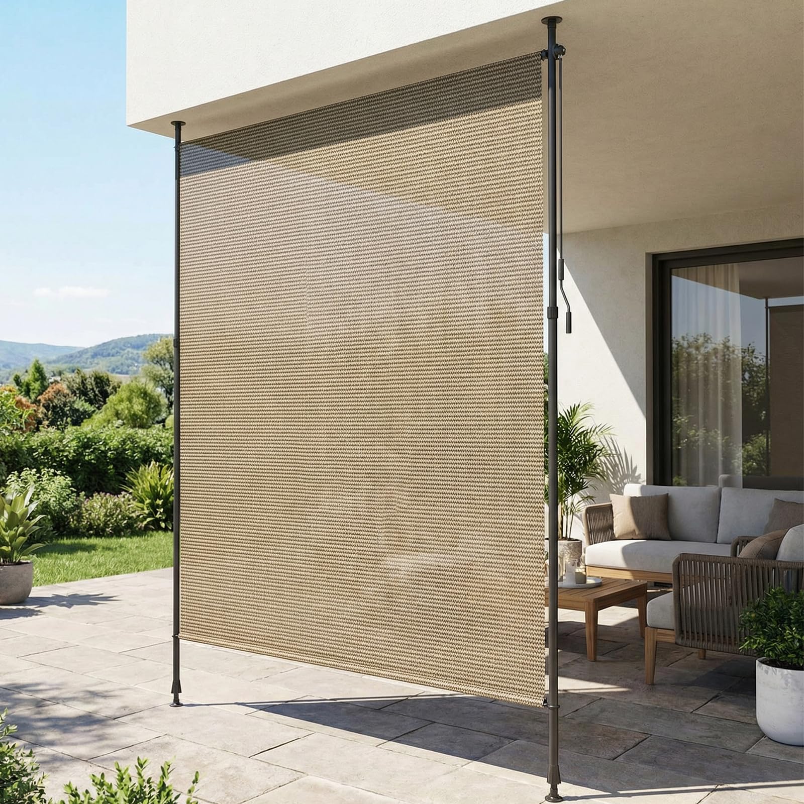 LIFERUN Tenda Verticale HDPE 200×310 cm Marrone, Tenda a Pinza Estensibile Senza Forare, Protezione Solare UV, Antivento, per Balcone Giardino Terrazza