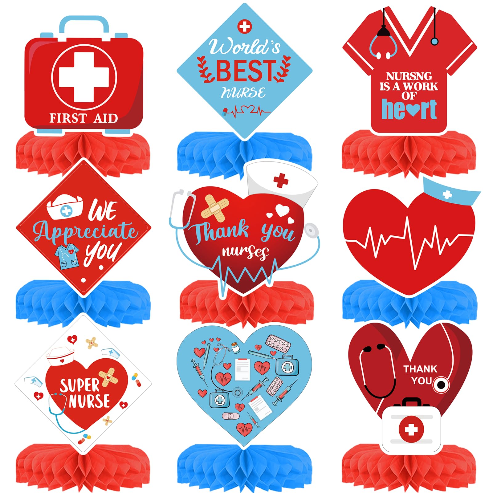 9PCS Nurse Week Table Decorations Nurse Week Decorations Nurse Honeycomb Centerpieces Nurse Party Decorations Happy Nurses Week Decorations Nurse