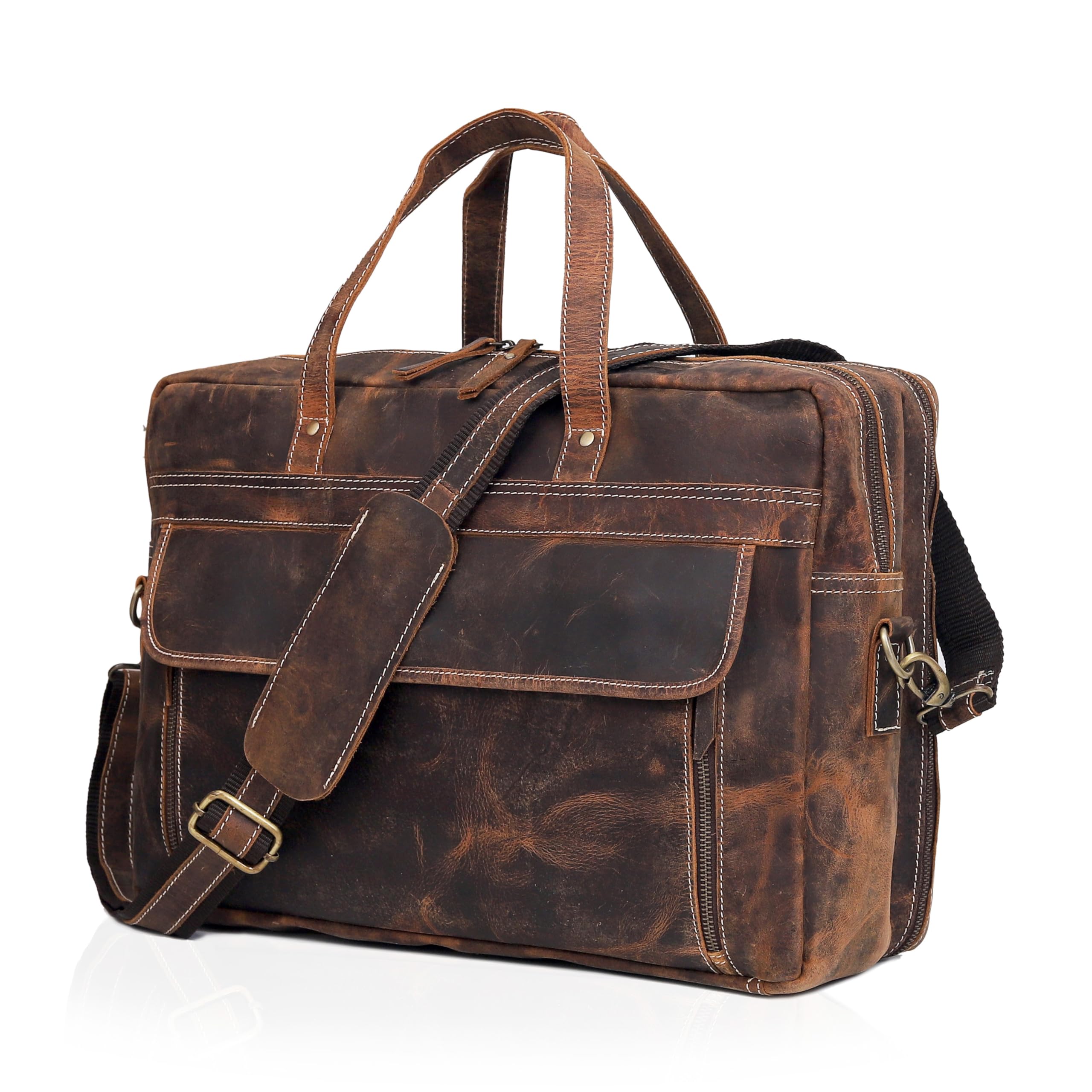 cuero Leather Briefcase Laptop Work Bag for Men Women Vintage Brown Genuine Leather Satchel Office Bag for Men Women Computer Messenger Shoulder Travel Bag Cureo