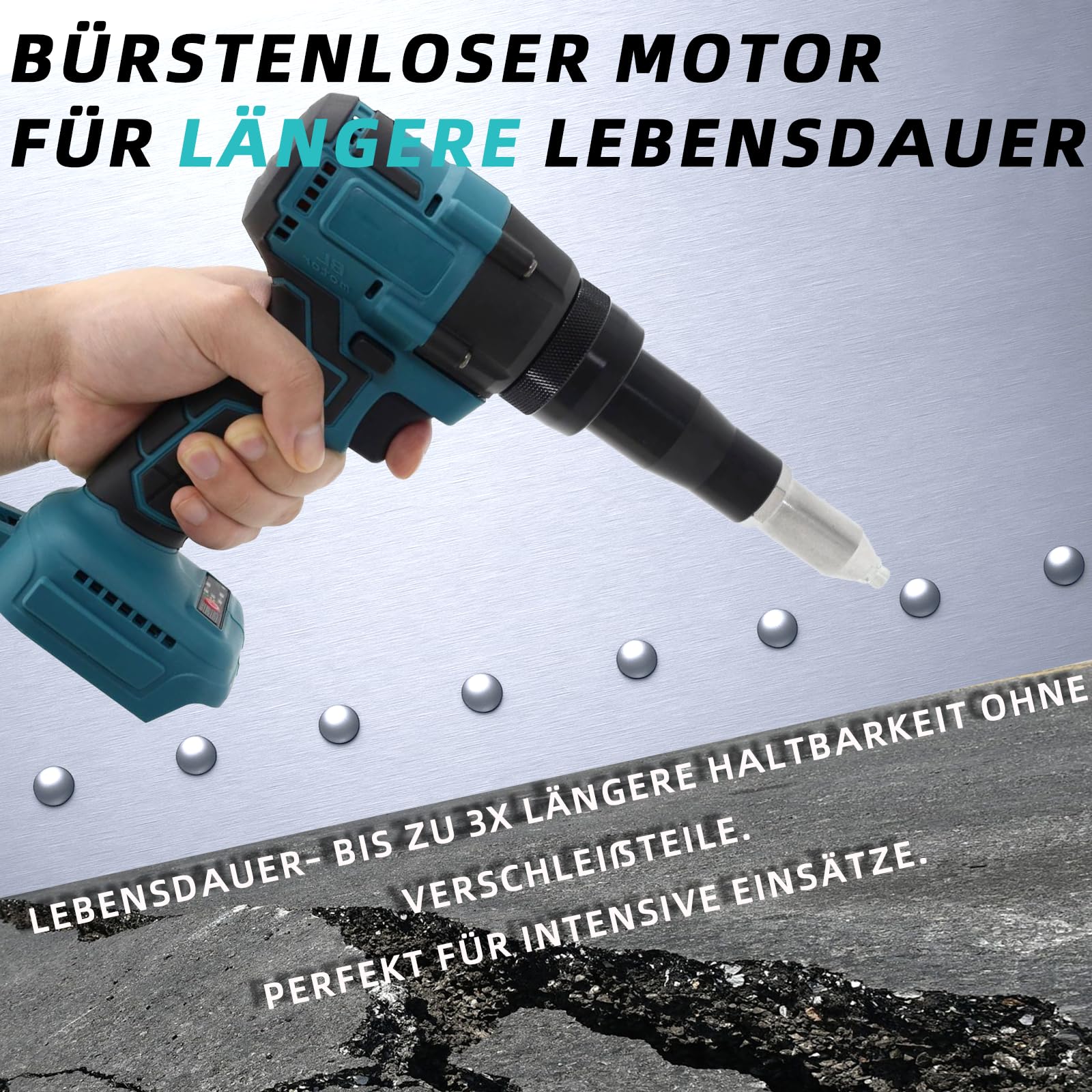 Rivettatrice a batteria senza spazzole con luce LED, compatibile con batterie agli ioni di litio Makita da 18 V, ideale per cantieri, riparazioni auto e fai da te, senza batteria