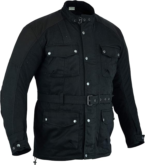 Texpeed Waterproof Waxed Mens Cordura Motorcycle Motorbike Biker Jacket With Black CE Armour (EN 1621-1) (M)