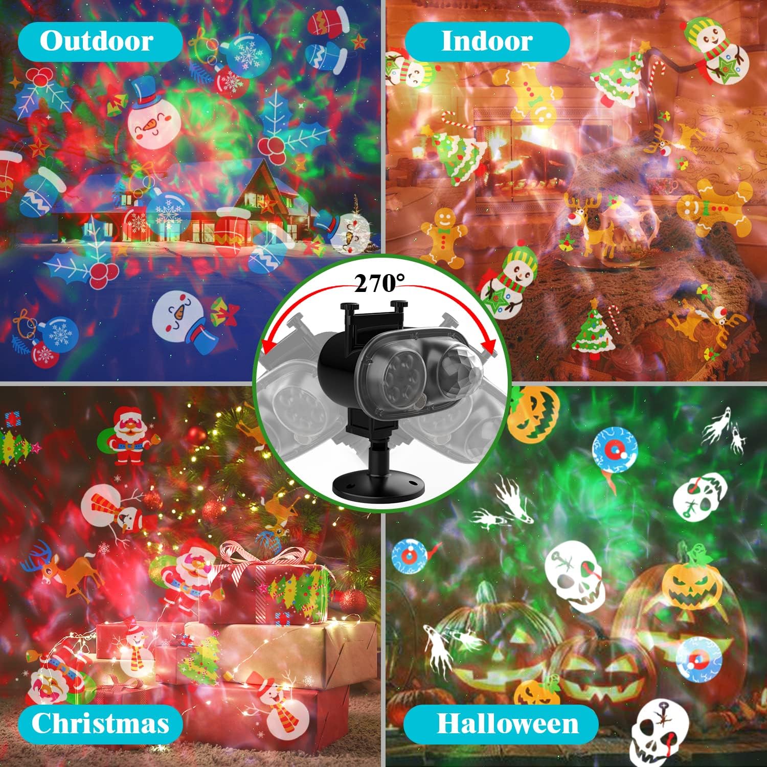 Projektor Weihnachten, Weihnachten Halloween or Lichter Outdoor 3D Welle & 16 Muster Wasserdicht or for Indoor Halloween Urlaub(Ripple Without Laser)