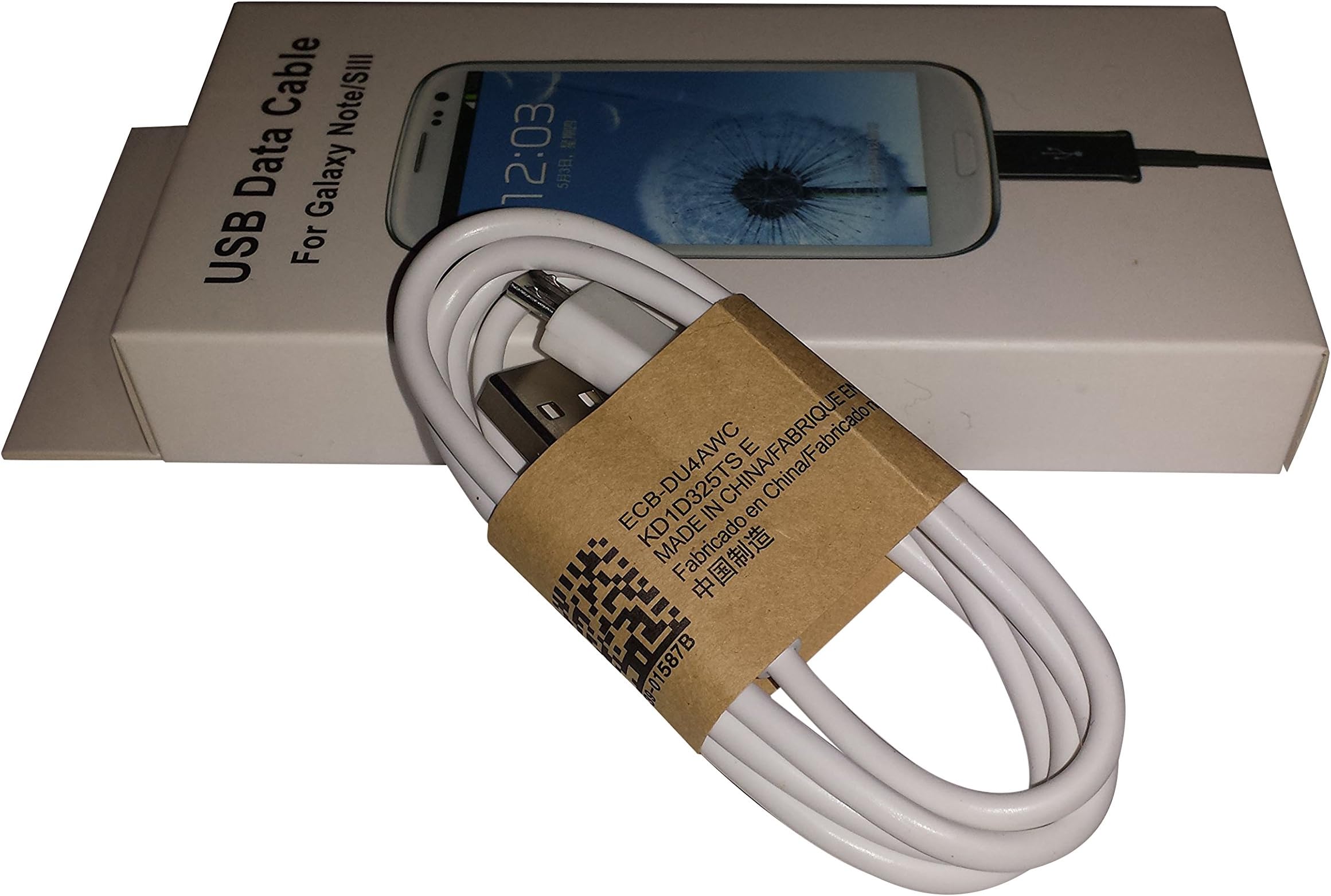 EcoCie Micro USB Data Cable for Samsung Galaxy S3/S4/Note 2 & Other Smartphones – Retail Packaging – White