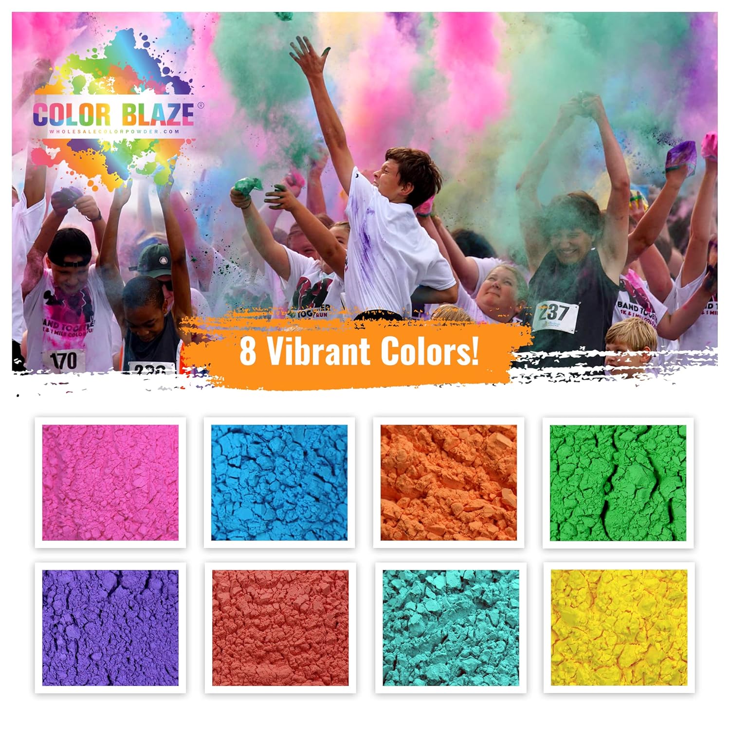 Color Blaze 25-Pack Holi Color Powder – Includes 8 Vibrant Colors (75g Each) – Pink, Red, Orange, Yellow, Green, Teal, Blue, Purple - Perfect for Toss, Rangoli, Fun Run, Color War, Parties & Festivals