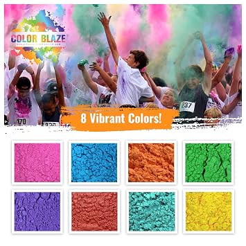 Color Blaze 25-Pack Holi Color Powder Includes 8 Vibrant Colors (75g Each) Pink, Red, Orange, Yellow, Green, Teal, Blue, Purple - Perfect for Toss, Rangoli, Fun Run, Color War, Parties & Festivals
