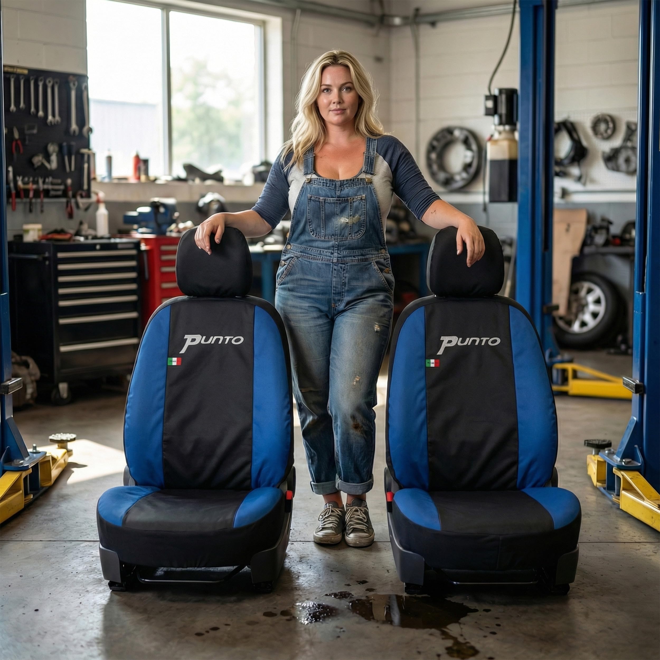 Auto Accessori Lupex Coprisedili compatibili per Grande Punto (2005-2018) - Set Anteriori in Tessuto Policotone, Protezione Sedili, Facile Installazione, Made in Italy (Nero - Blu Royal)