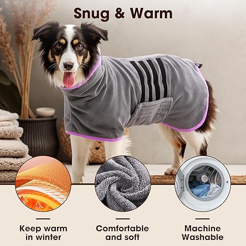 Miniatura 2 de Bata de baño de microfibra para perro, toalla súper absorbente para perro, bata de baño para cachorros, perros medianos y grandes, secado rápido,