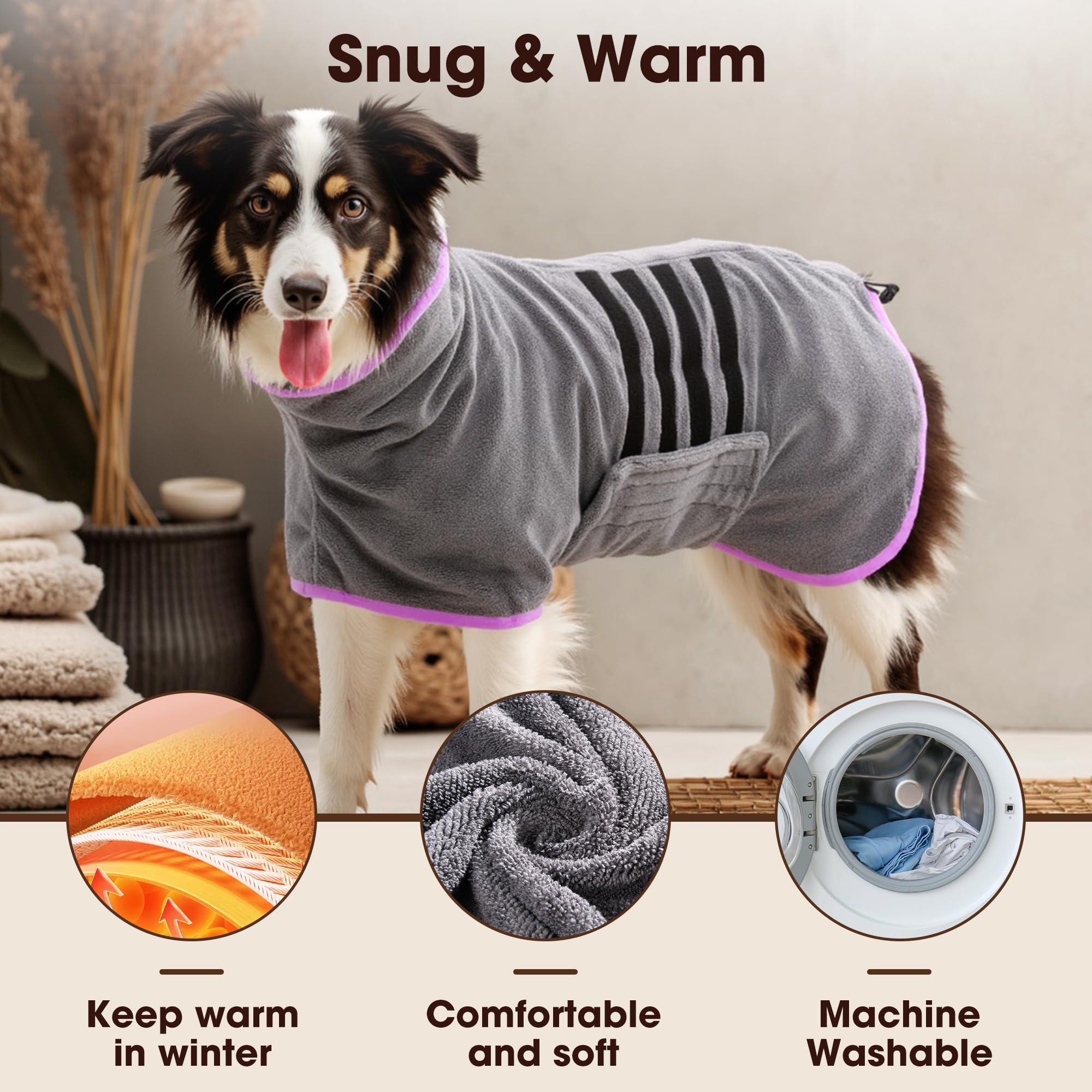 Peignoir Microfibre pour Chien – Séchage Rapide, Super Absorbant, Idéal pour Chiens Moyens et Grands – Peignoir Doux et Confortable, pour Bain et Promenade