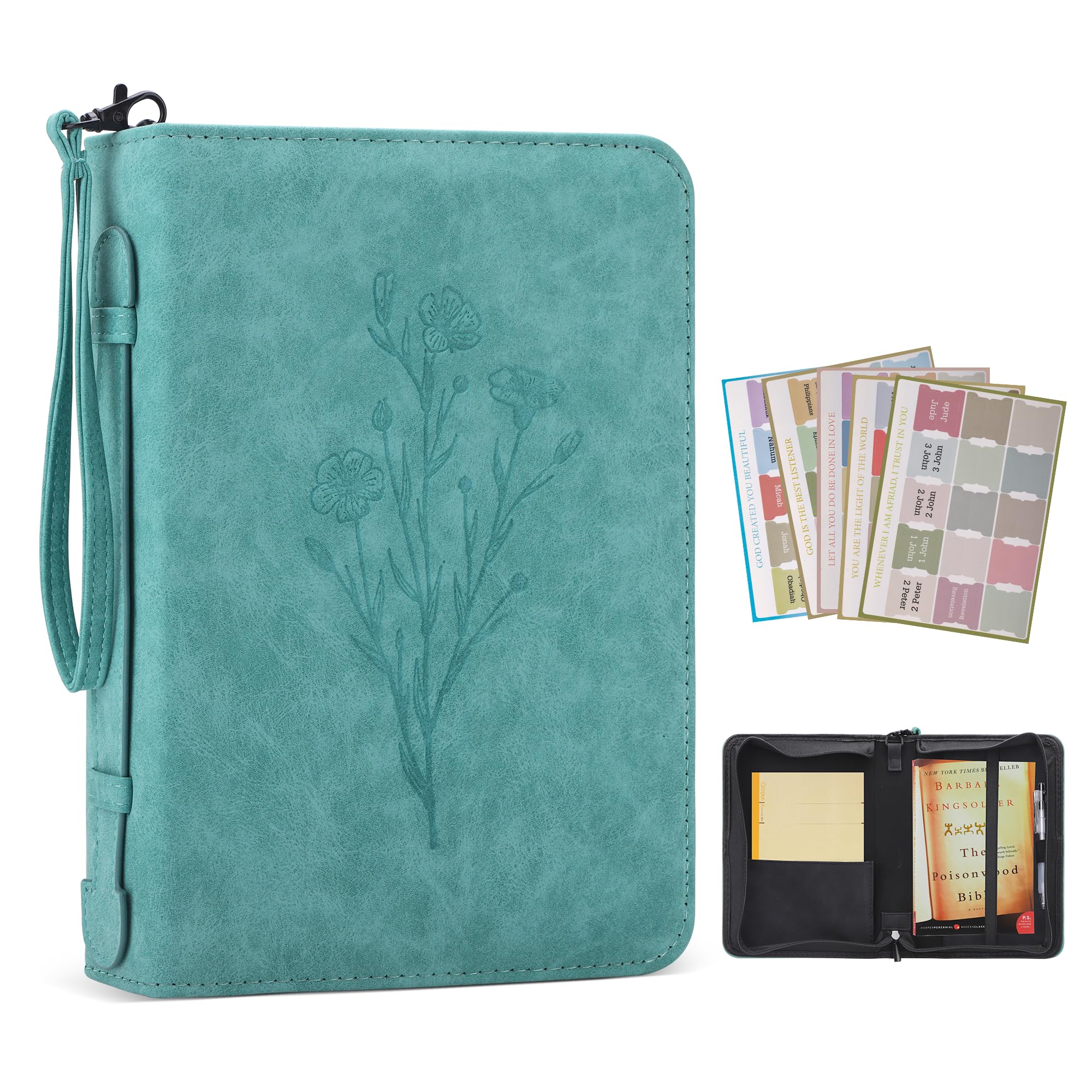 PU Leather Bible Cover Case for Men and Women - Large Waterproof Protective Case With Handle, Carrier Tote Bag With Christian Accessories Gifts (Green 20#, M)