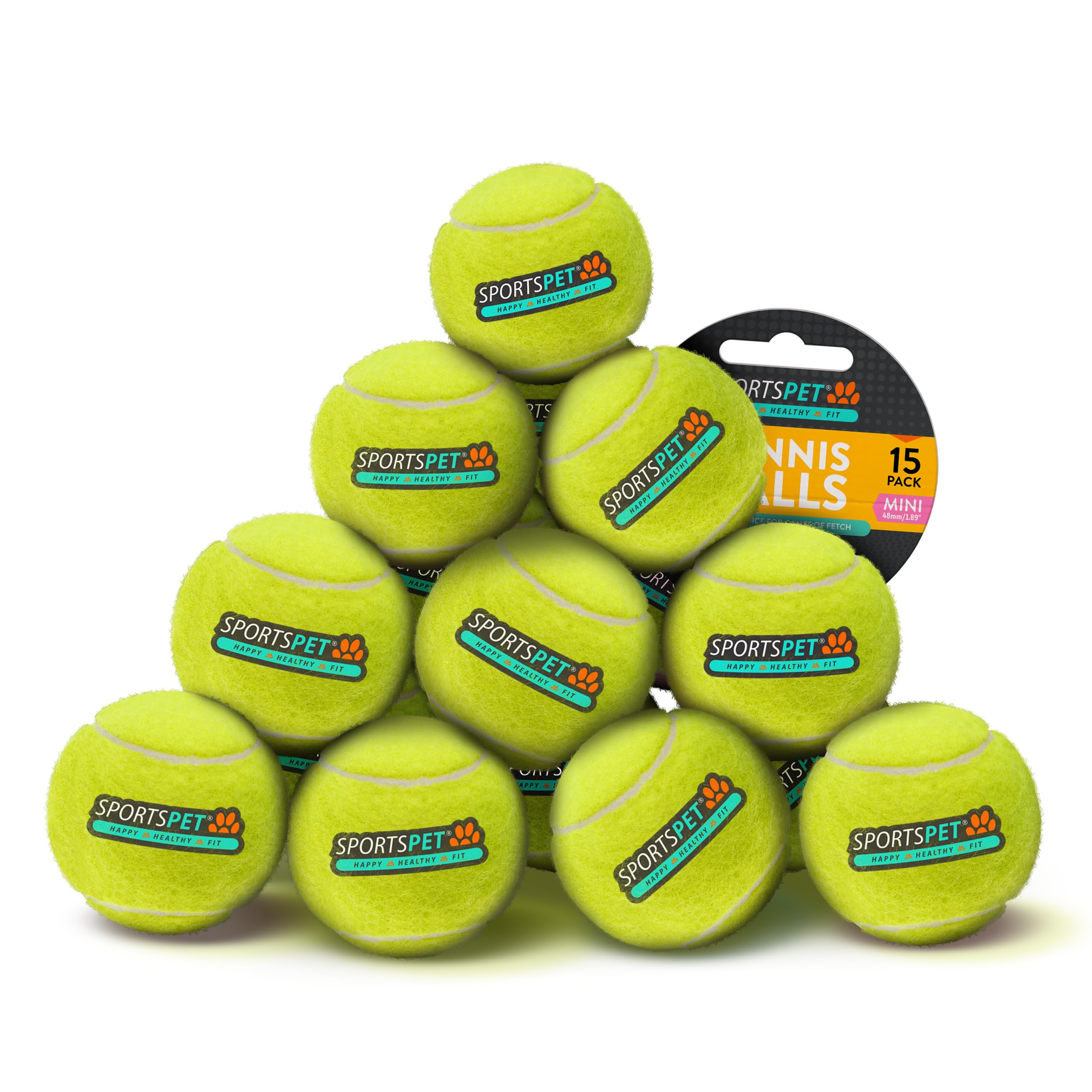 SPORTSPET Mini Tennis Balls for Dogs (PACK OF 15) Small Dog & Puppy Fetch Toys Dog training balls Extra Bouncy, Non-Toxic, Durable, Floating Dog Balls