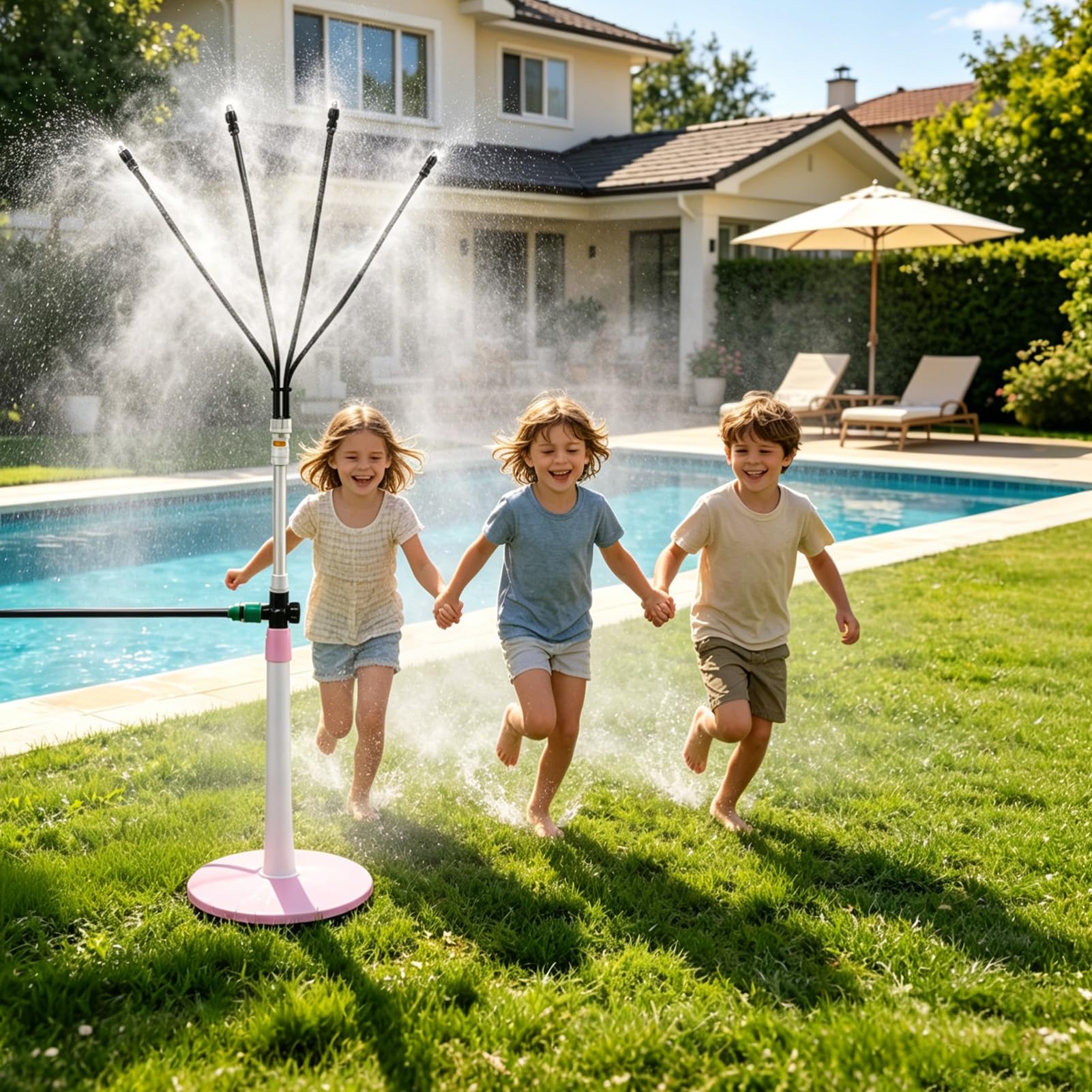Sistema de riego de pulverización de pie, altura ajustable con manguera de 10 m, boquilla de latón, niebla triangular, refrigeración para exteriores, jardín, terraza, piscina, salón de bronceado (115