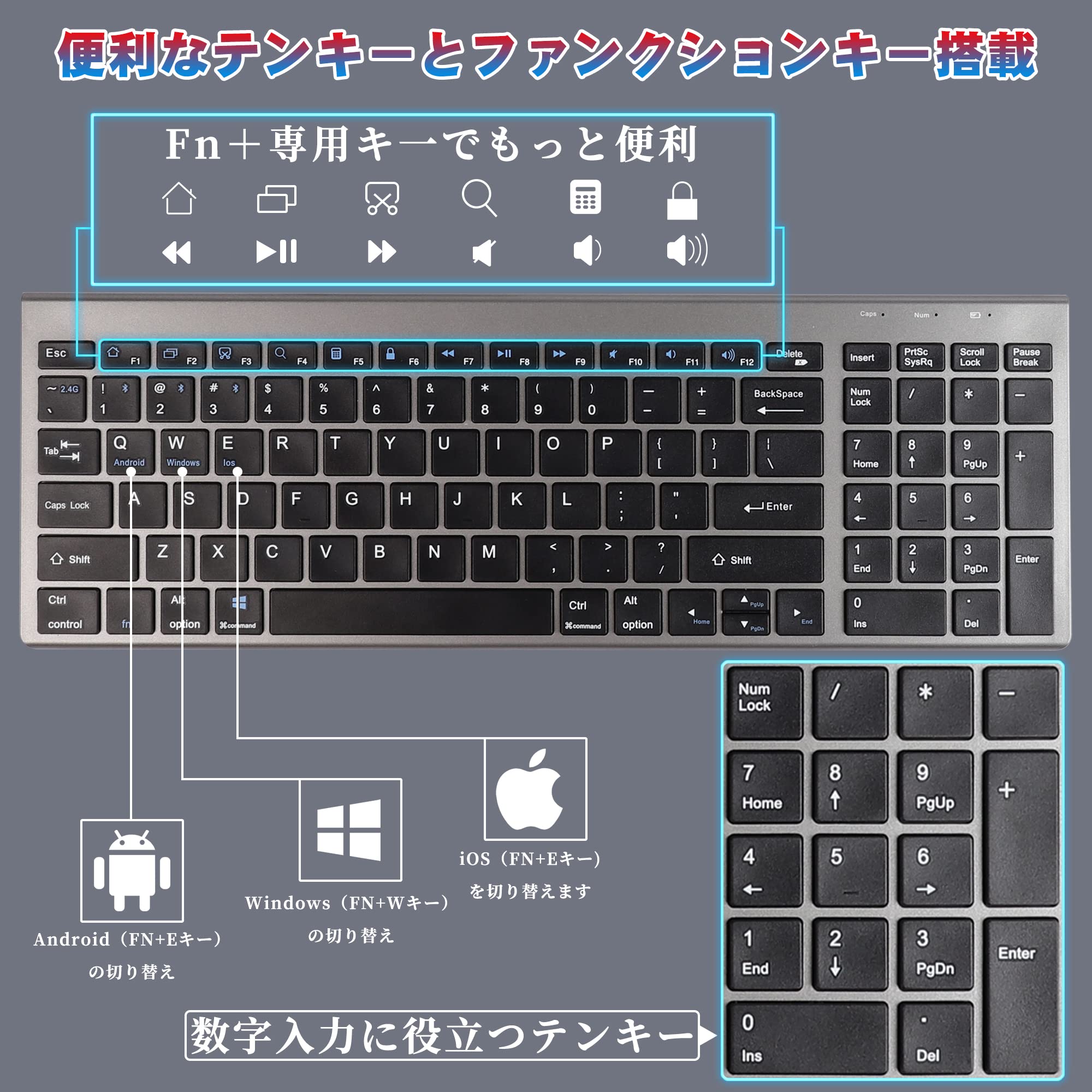 Amazon | SUPER DREAM ワイヤレスキーボード Bluetooth フルキーボード