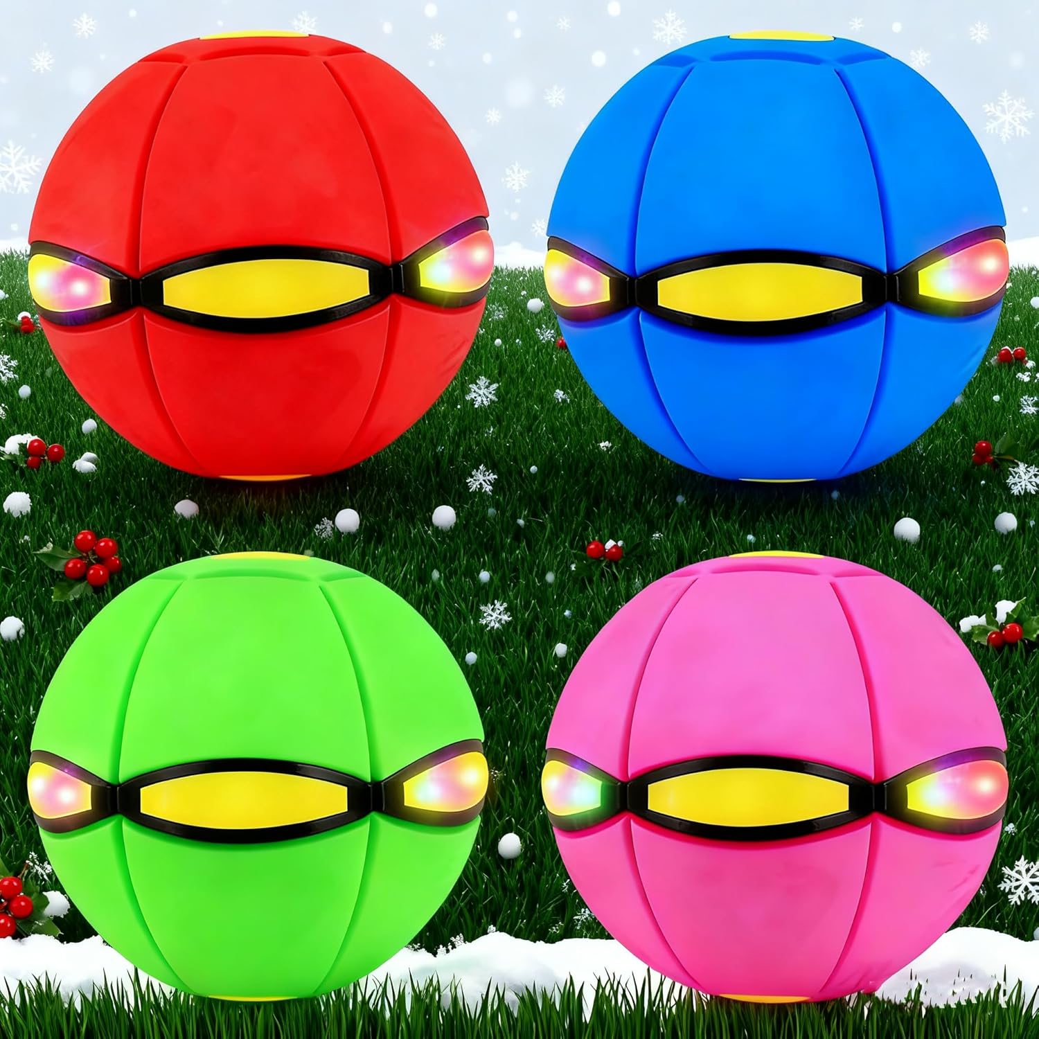 4Pack Magic Meta Ball Children's Bouncing Metaball, Parent-Child Interaction Magic Flying Saucer, Dual Form Freely Switchable with 6 Light (Mix)