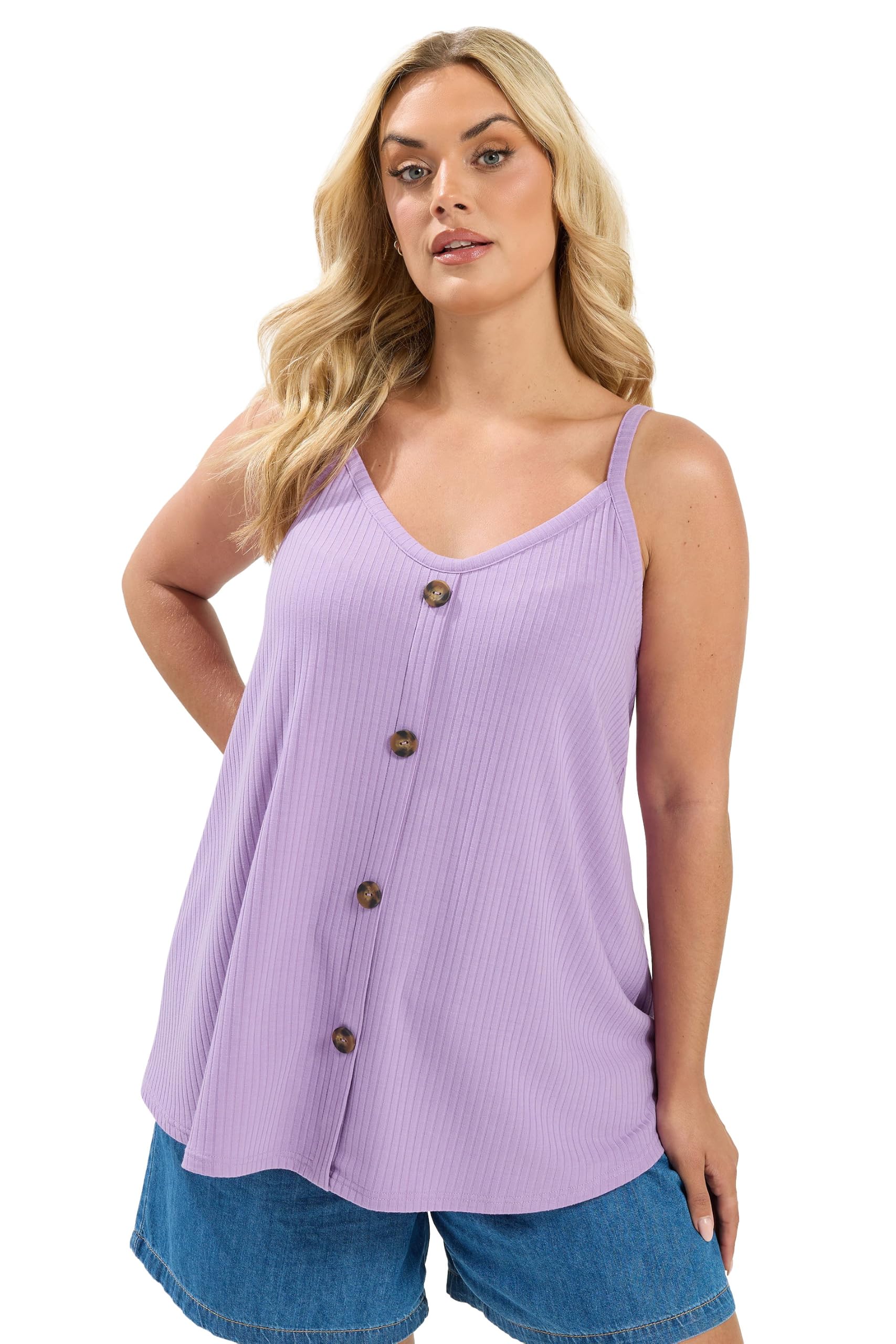 Yours Curve Purple Ribbed Swing Vest Top - Women's - Plus Size Curve