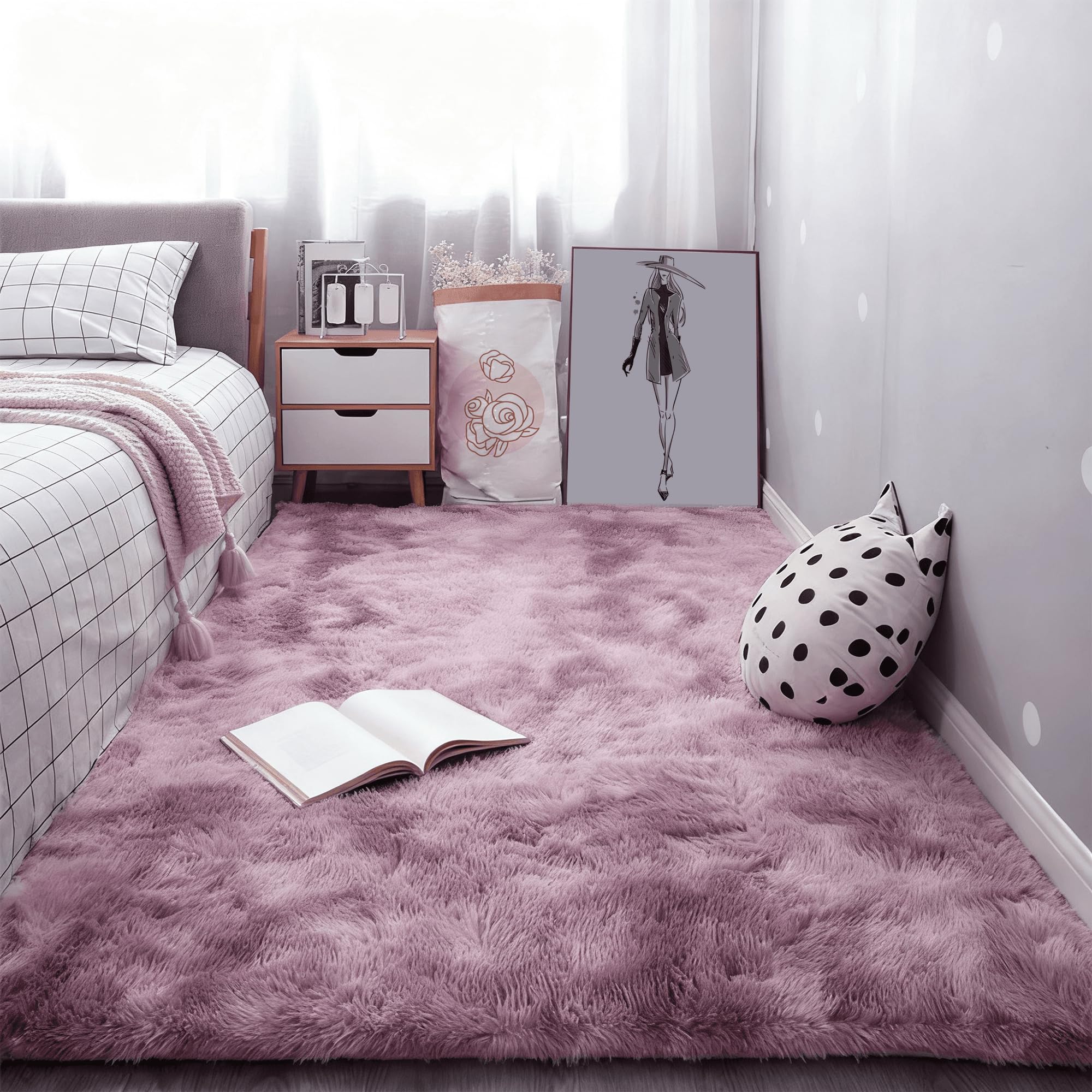 Tapis douillet rose pourpre uni brillant 160 x 310 cm lavable et ultra doux