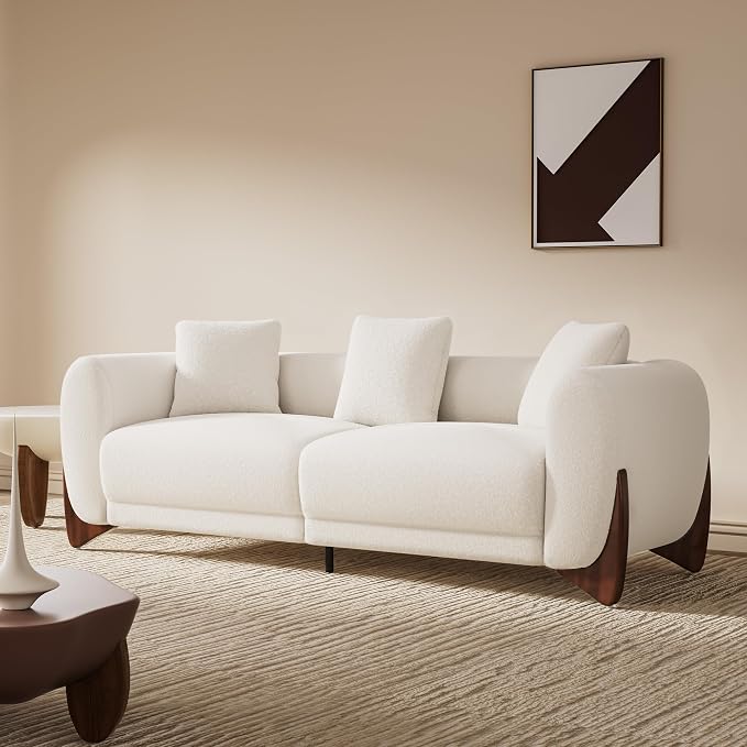 Morden Fort 87-Inch Modern Cloud Boucle 3-Seater Sofa with Wood Legs