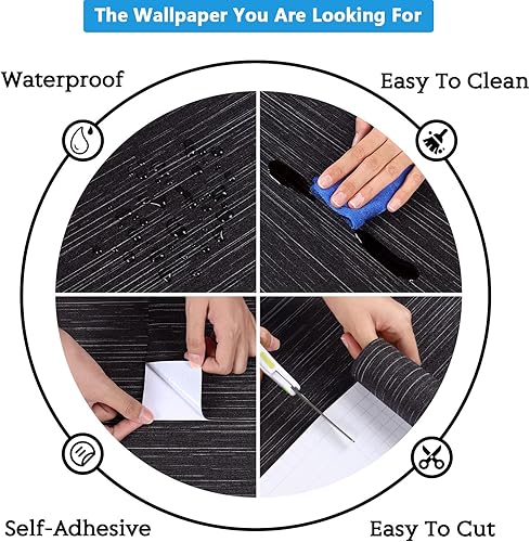 Miniatura 9 de CRE8TIVE Papel tapiz de lino de 24 x 118 pulgadas de ancho, color marrón oscuro, papel de contacto de lino para paredes, papel tapiz de césped