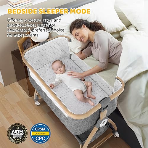 Miniatura 2 de Moisés de noche, moisés de noche, moisés mecedor, 3 en 1 con colchón, móvil, mosquitera, cesta de almacenamiento, cuna portátil ajustable de 6