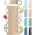 purifyou 40oz / 32oz / 22oz / 12oz Borosilicate Glass Water Bottle with Time & Volume Markers, Silicone Sleeve, Stainless Steel Lid | Reusable Glass Bottle for Water & Juice (40oz Pearled Ivory)
