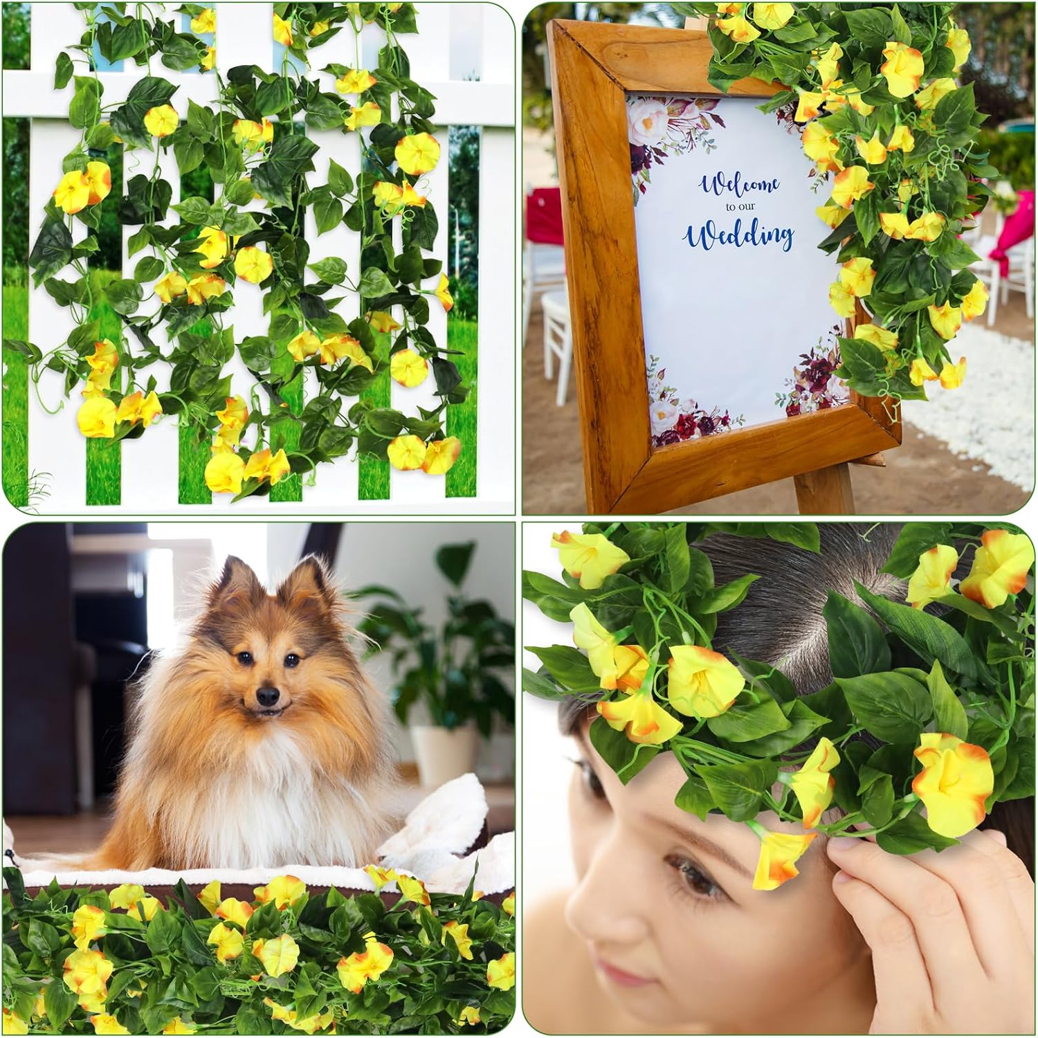 AirSun Artificial Morning Glory Flower Vines, 2pcs 15Feet Hanging Plants Silk Garland Fake Green Plant Home Garden Wall Fence Indoor Outdoor Wedding Birthday Decor - Image 9