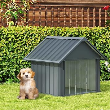Erinnyees 30 Inch Dog House Outdoor with Door Curtain, Weatherproof Puppy Shelter for Medium Large Dogs with Anti-Chewing Iron Frame, Sturdy and Long-Lasting Dog Tent