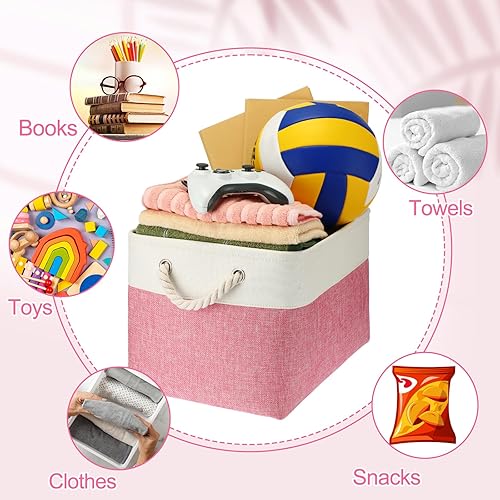 Vista 74 de meekoo Paquete de 8 contenedores plegables de almacenamiento de tela, cestas de tela de poliéster con asas, organizador de armario de lino para Gris