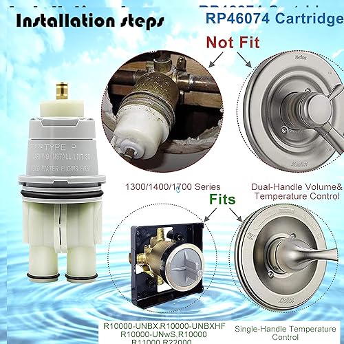 Miniatura 3 de RP46074 Cartucho de ducha para ducha y bañera serie 1314, piezas de ducha de monitor, cartucho de válvula universal de una sola manija MulitChioce