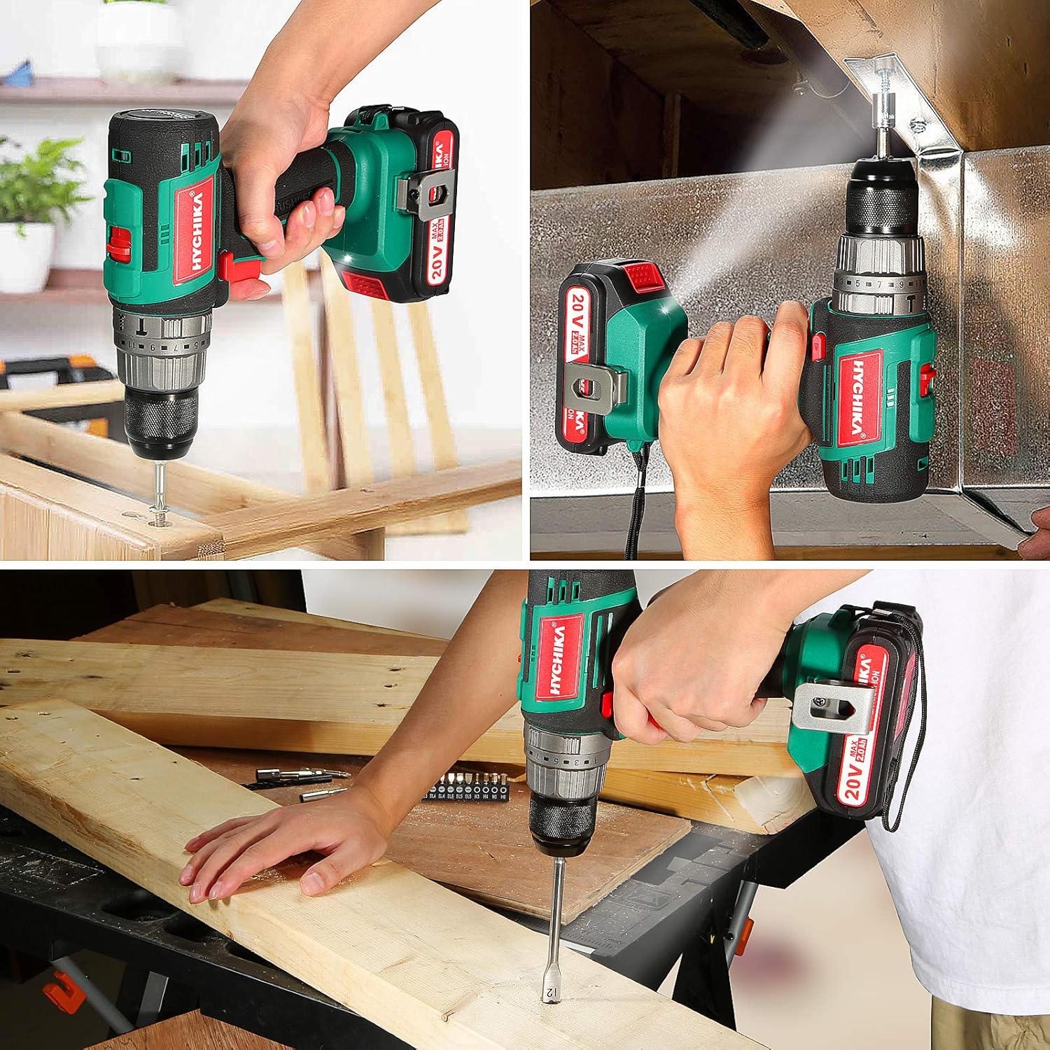 Cordless Drill 20V Max, HYCHIKA Brushless Drill Max Torque 530 In-lbs, 2.0 AH Battery 1H Fast Charger, 21+3 Torque Setting 1/2" Automatic Chuck, 20pcs Drill Bit Set for Home Improvement & DIY Project : Tools & Home Improvement