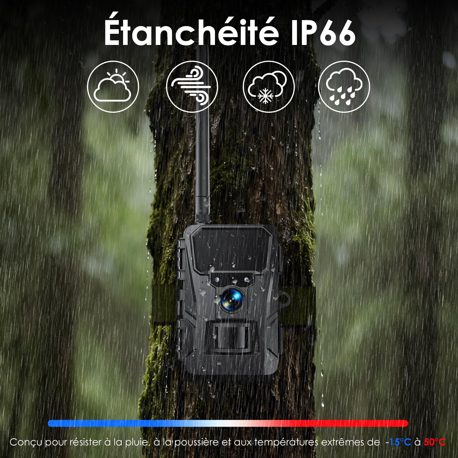 WOLFANG Caméra de Chasse 4G, 48 MP 2K HD Caméra Chasse avec Détection de Mouvement, Vision Nocturne, Déclenchement 0,2 s, IP66 Étanche pour l'observation des Animaux Noir