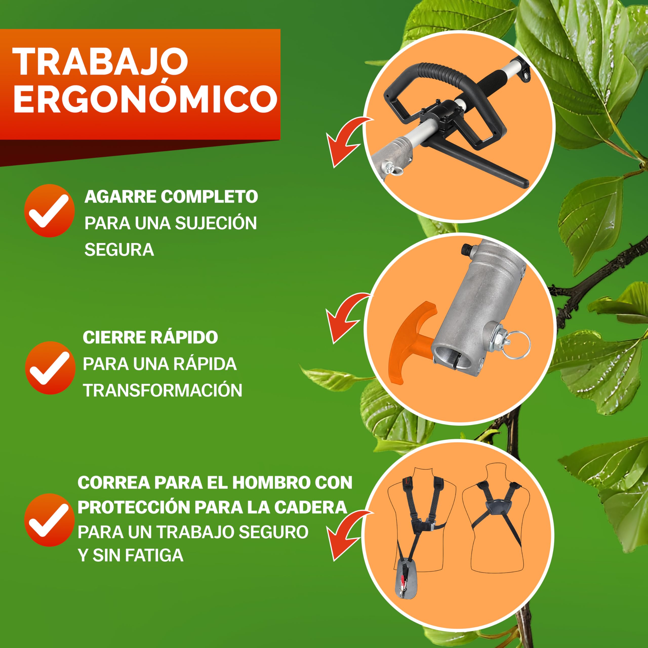 GARDEBRUK® Desbrozadora Gasolina Multifunción 5en1 Cortasetos Portátil Podadora Extensión 1m Motor 2 Tiempos 52 CC Correa Hombro Ajustable Mango Largo