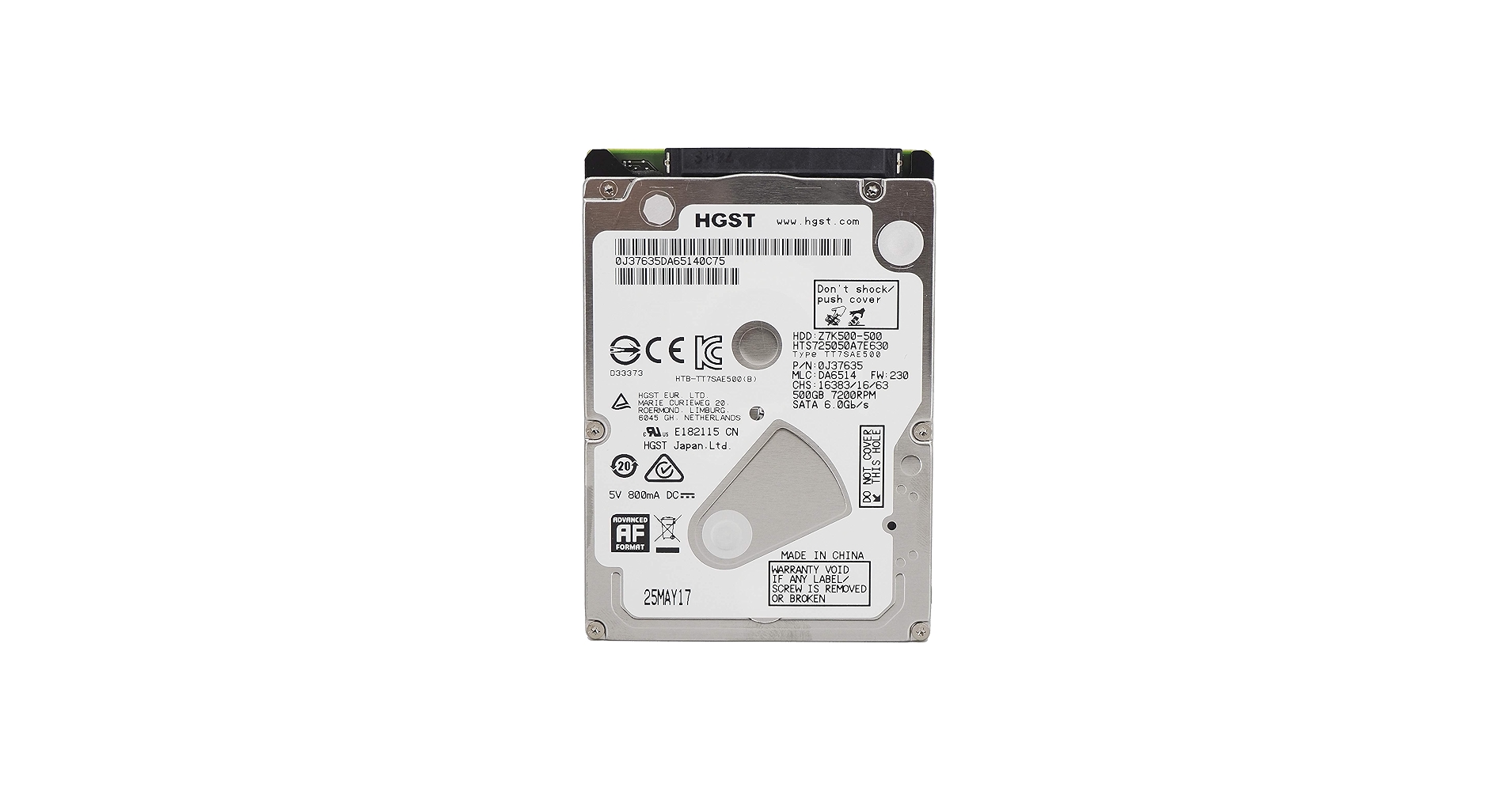 PCパーツ HGST hts545050?a7e362?P/N : 0j34245?MLC : da5754?500?GB HGST HTS545050A7E362 P/N: 0J34245 MLC: DA5754 500GB | eBay