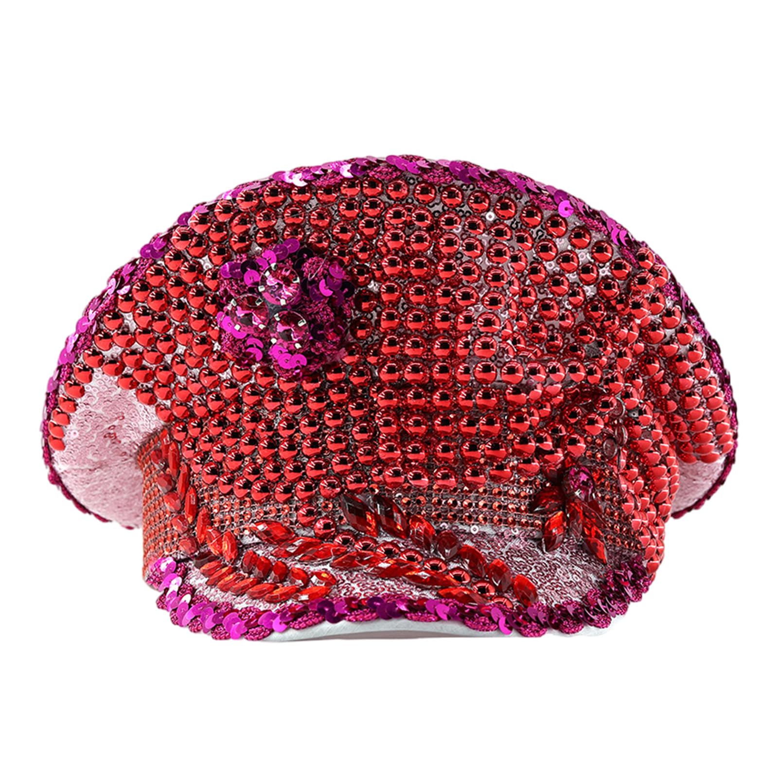 Cappello tempestato di perle di strass per donne cappelli per feste di compleanno cappello blingbling per spettacoli teatrali fotografia copricapo cappello piatto con perle rosse e diamanti
