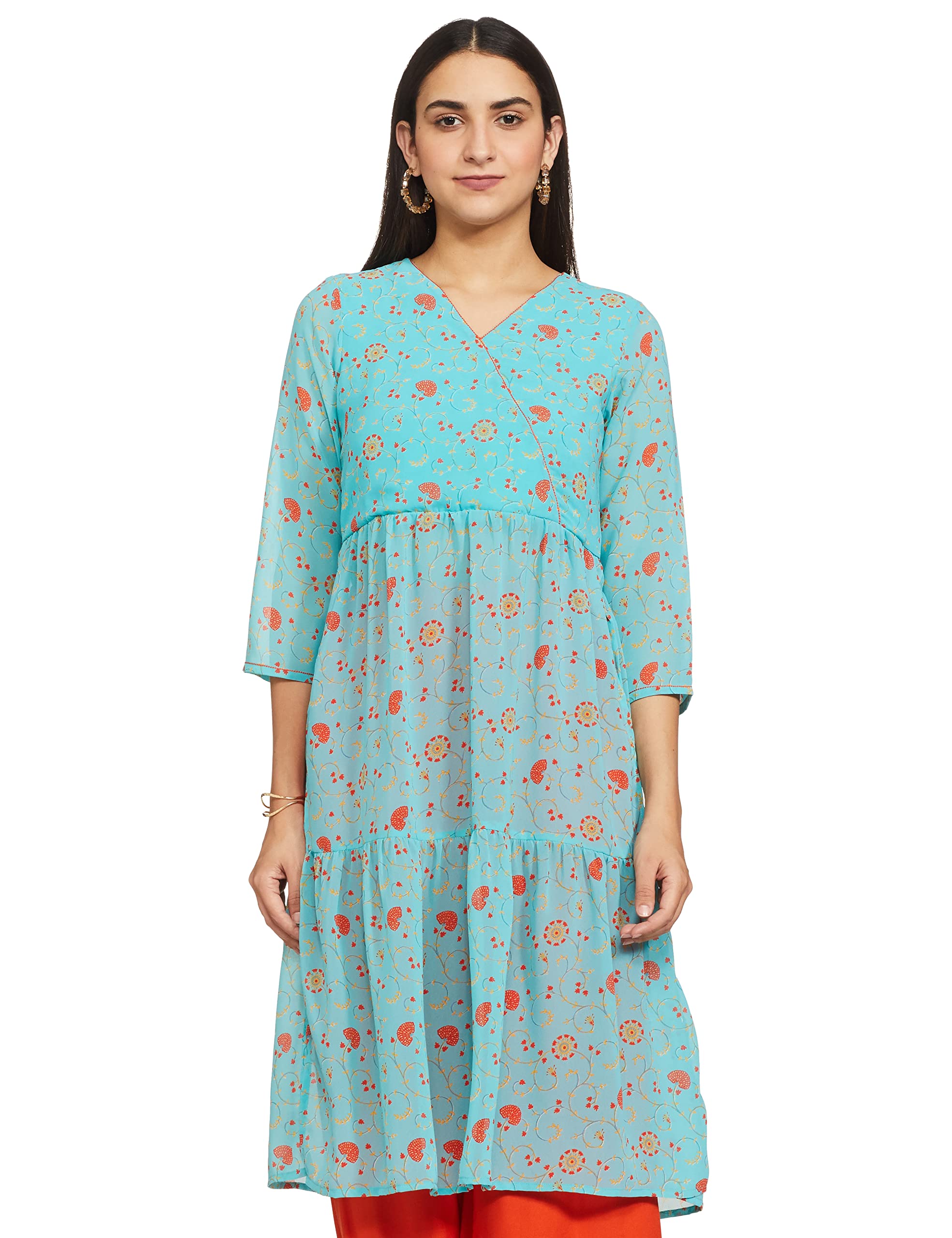 global desi Printed Viscose Collared Neck Womens Kurta (SS21GH067KUPG-P)