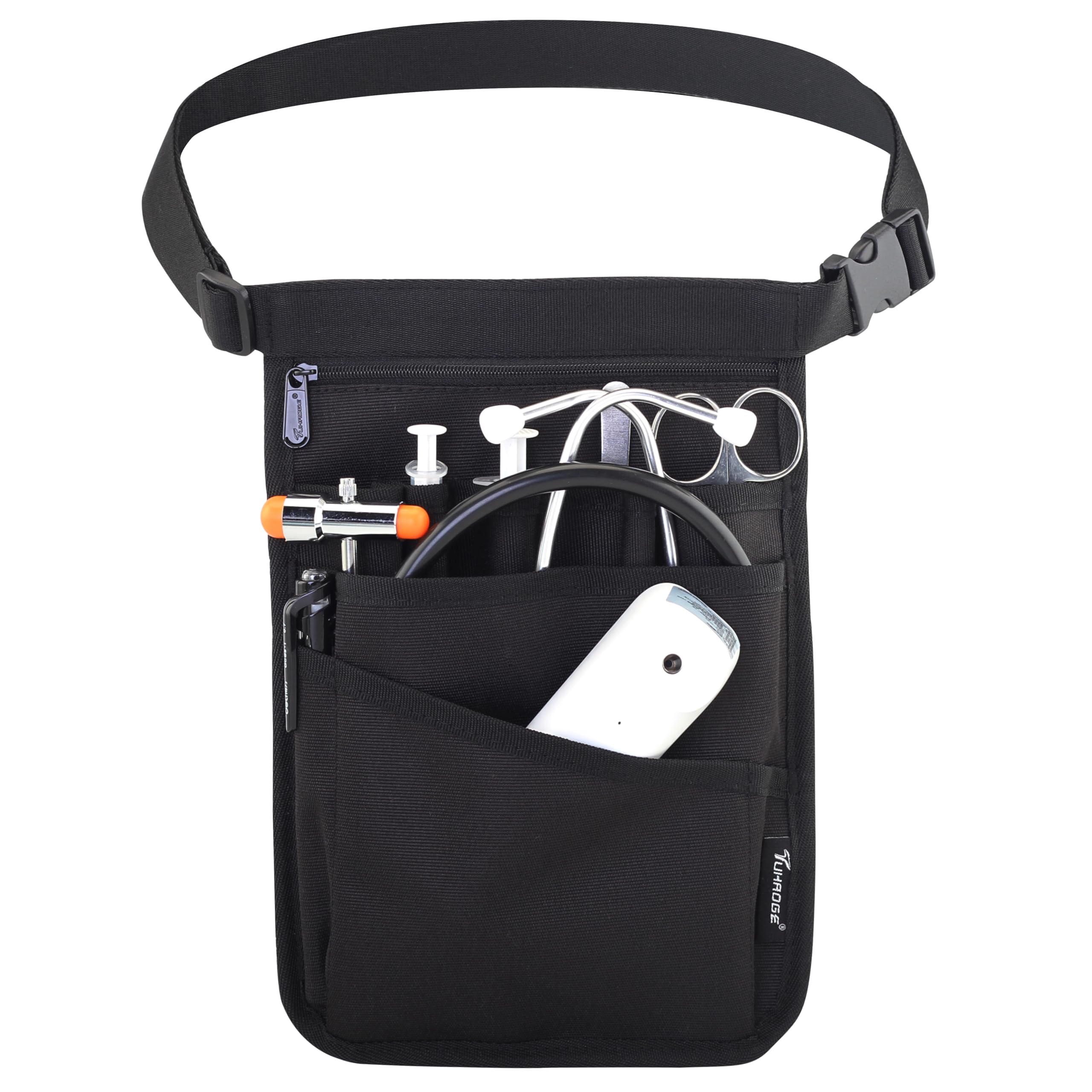 TUHAOGE Medical Organizer Belt, Nurse Fanny Pack, Fanny Pack for Basics Nurse，10 Pockets Nurse Waist Bag，Utility Belt Organizer Bag（THHS-S-black-XJ）