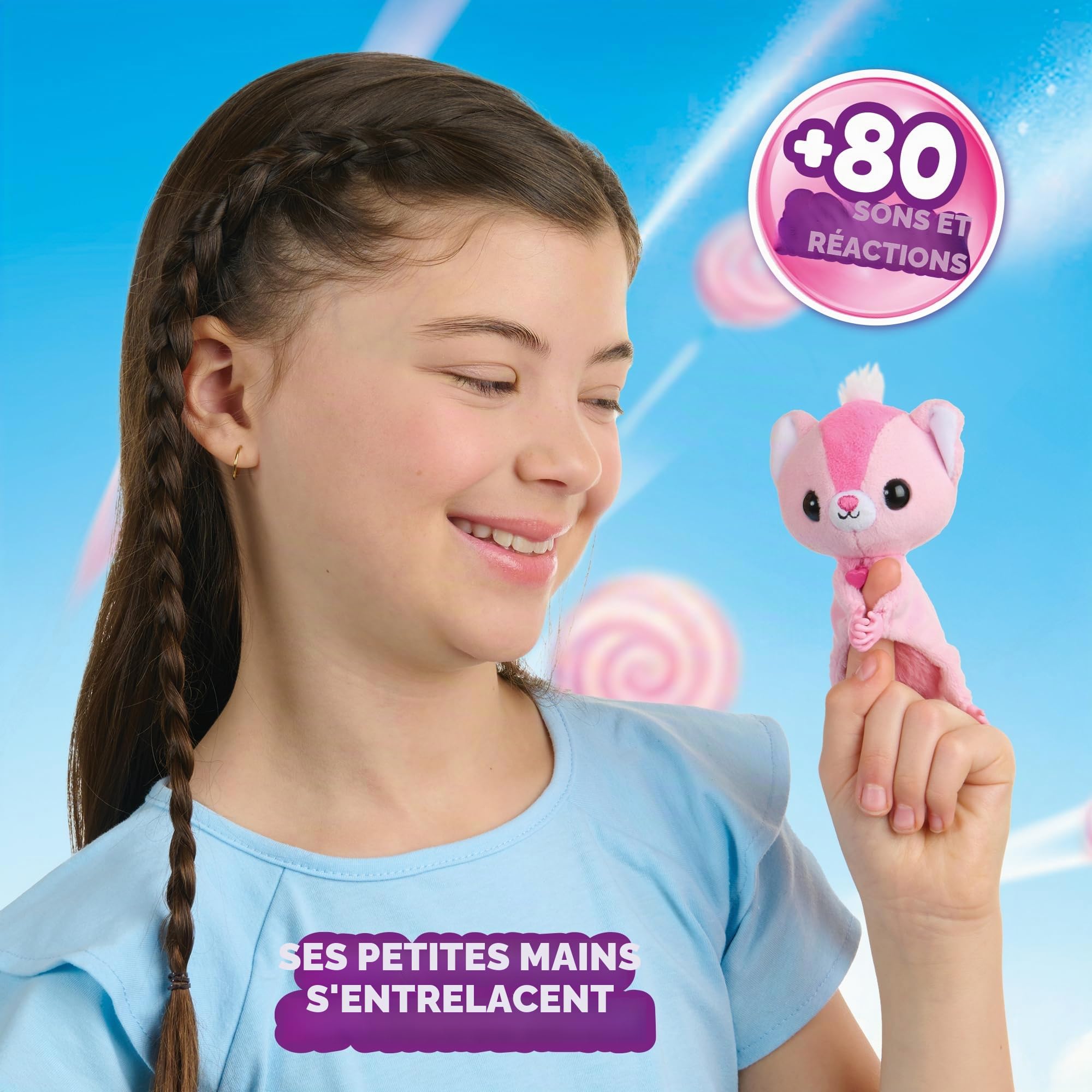 Bizak Fingerling 61853147 Écureuil Volant + 75 Sons et réactions, interagit et Vole vers Vous, + 1 mètre de Distance, Lanceur avec Sons et Musique, + 5 Ans
