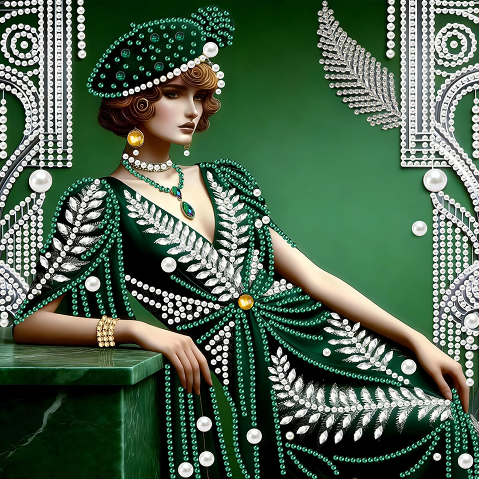Green 5D Partial Drill Diamond Painting Kit 30x30cm