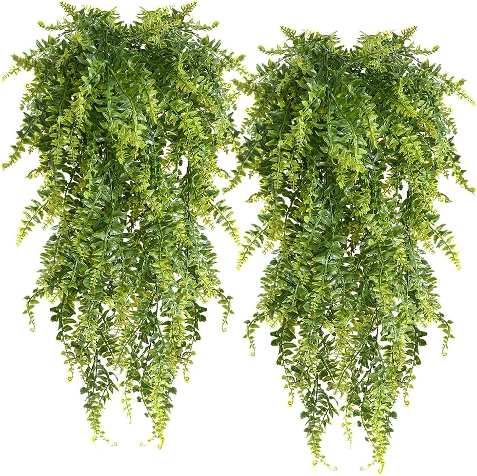 Hanging Ferns Artificial Plants Vine Fake Ivy Boston Fern Hanging Plant Outdoor UV Resistant Plastic Plants