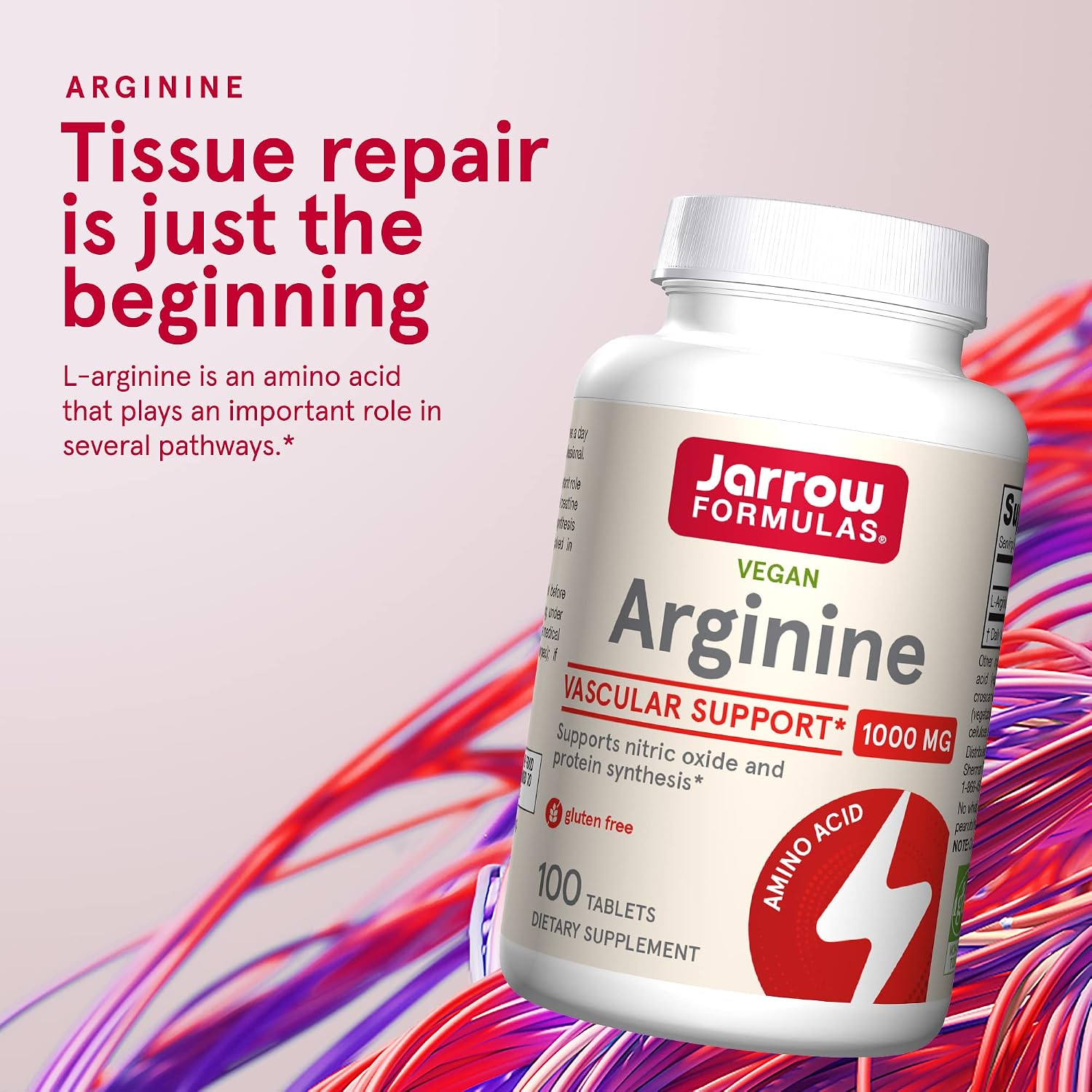 Jarrow Formulas Arginine 1000 mg - 100 Tablets - Supports Nitric Oxide & Protein Synthesis - Dietary Supplement Supports Tissue Repair - Men’s Health Formula - Up to 100 Servings