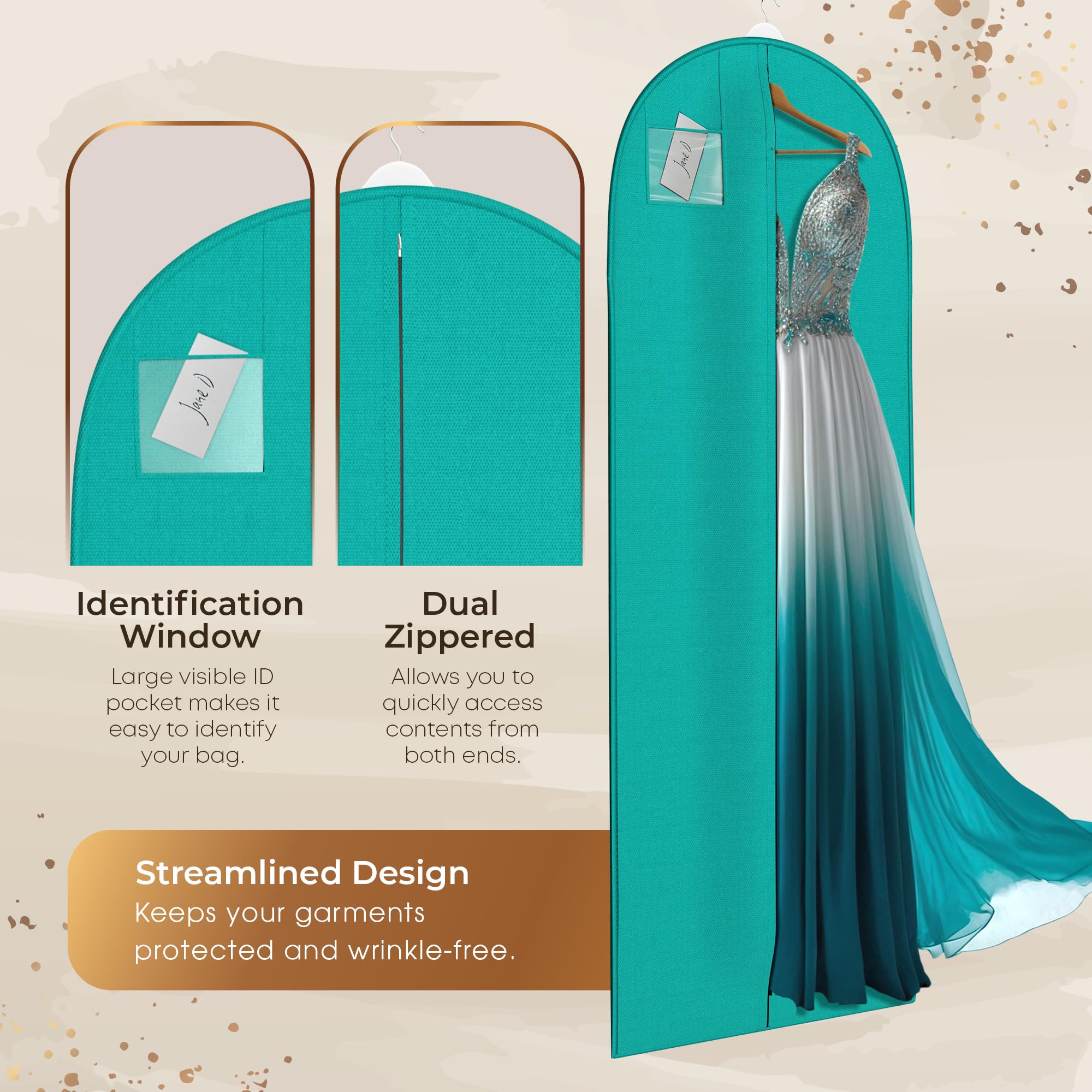 Amazon.com: 72" Long Dress Bags for Gowns - Wedding Dress Garment Bag for  Dresses - Long Garment Bags for Hanging Clothes & Closet Storage - Durable  Travel Bag for Women with ID