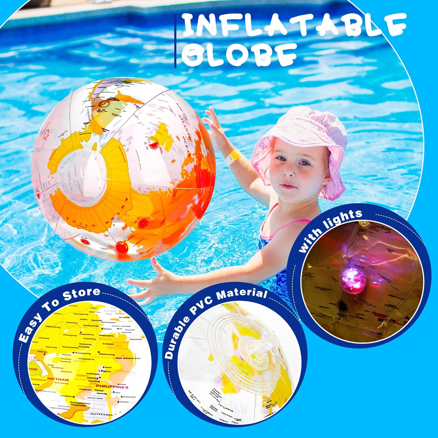 12 Pack 12 inches Inflatable Globe Blow up World Globe PVC Earth Beach Ball Globes for Party Bags Swimming Pool Game Geography Classroom Playing or Teaching Party Favors Decorations (Color Set 1)
