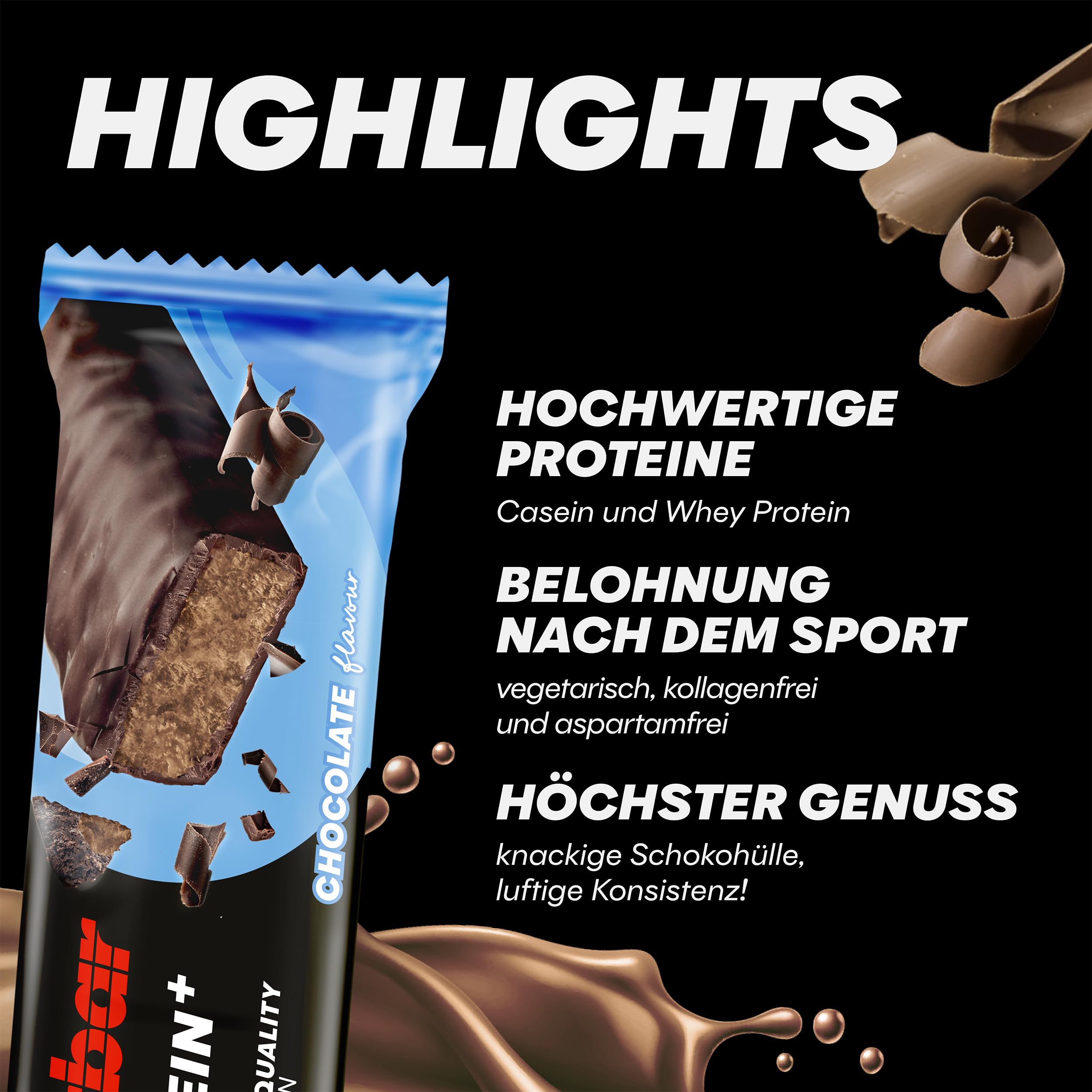 Powerbar - 30% Protein Plus - Chocolate - 15x55g - High Protein Riegel - Whey&Casein Protein - kollagenfrei