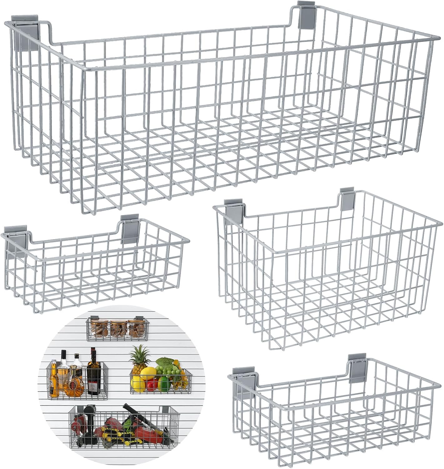 Tioncy 4 Pcs Large Slatwall Steel Basket Metal Slatwall